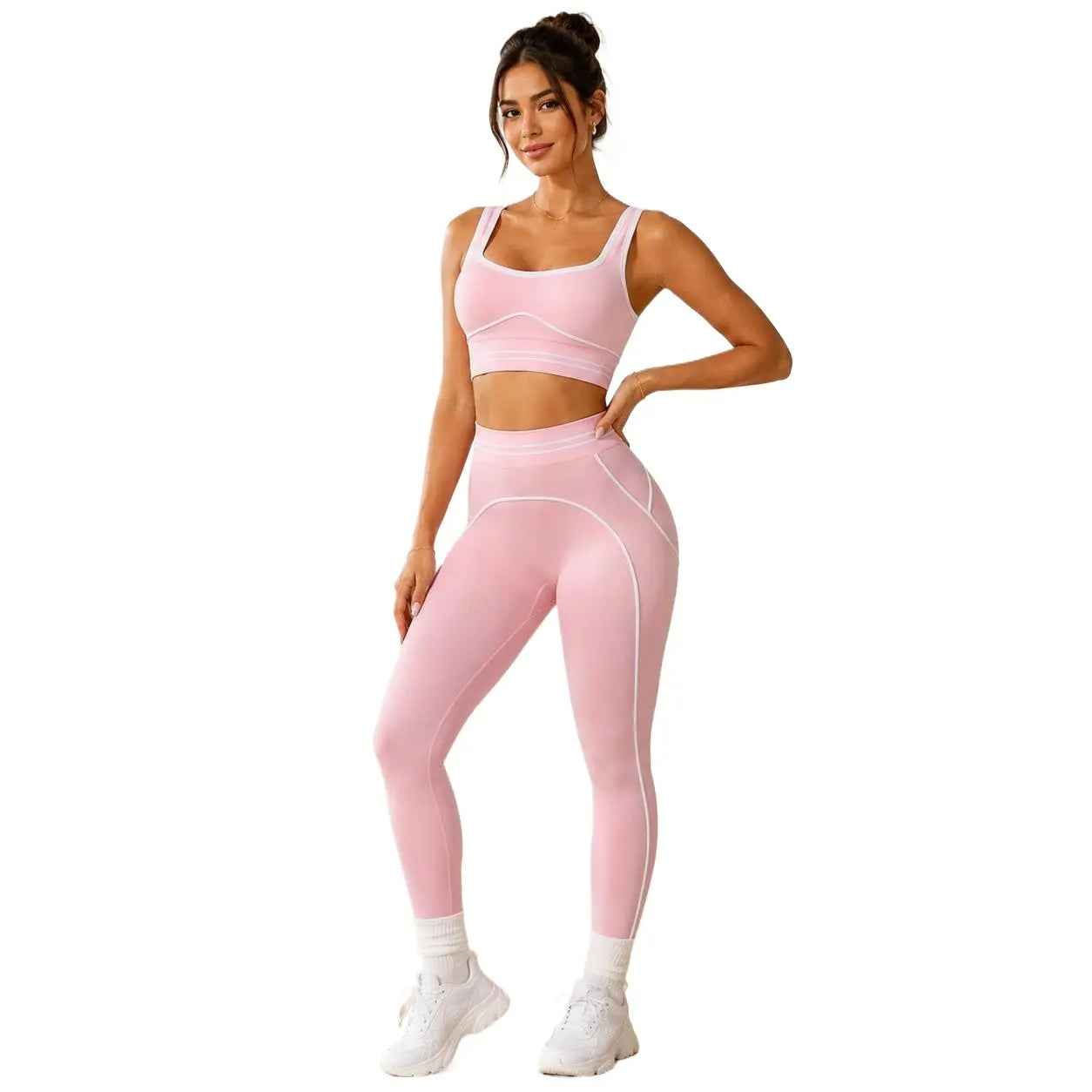 Women'S Fashion Versatile High-Waisted Yoga Pants Set, Gym Training Workout Clothes, Outdoor Sports Tennis, Butt-Lifting Tight-Fitting.