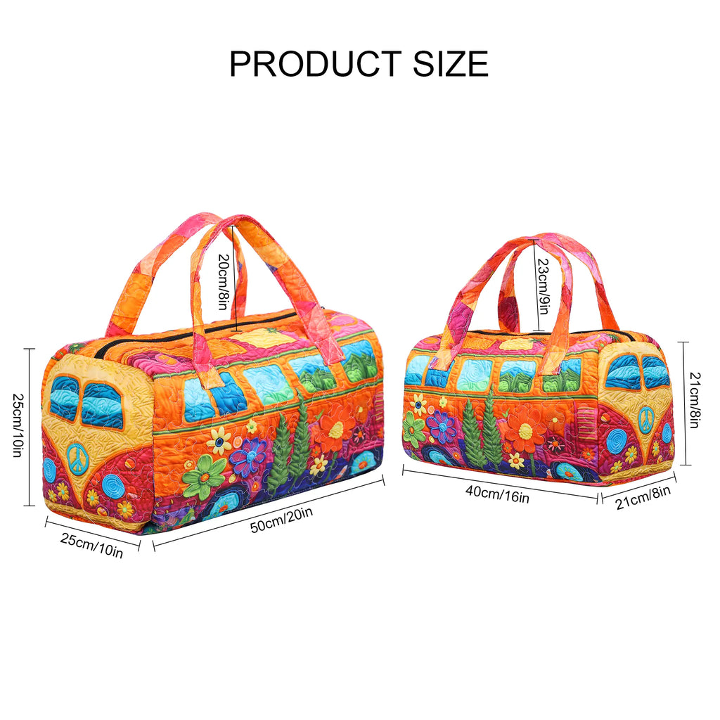 Boho Quilted Weekender Duffele Bag for Women - Vibrant Hippie-Inspired Hippie Stuff Large Tote, Lightweight Travel Bag with Soft Fabric, Adjustable Shoulder Strap, Wrist Strap, Ideal for Short Trips, Overnight Stays