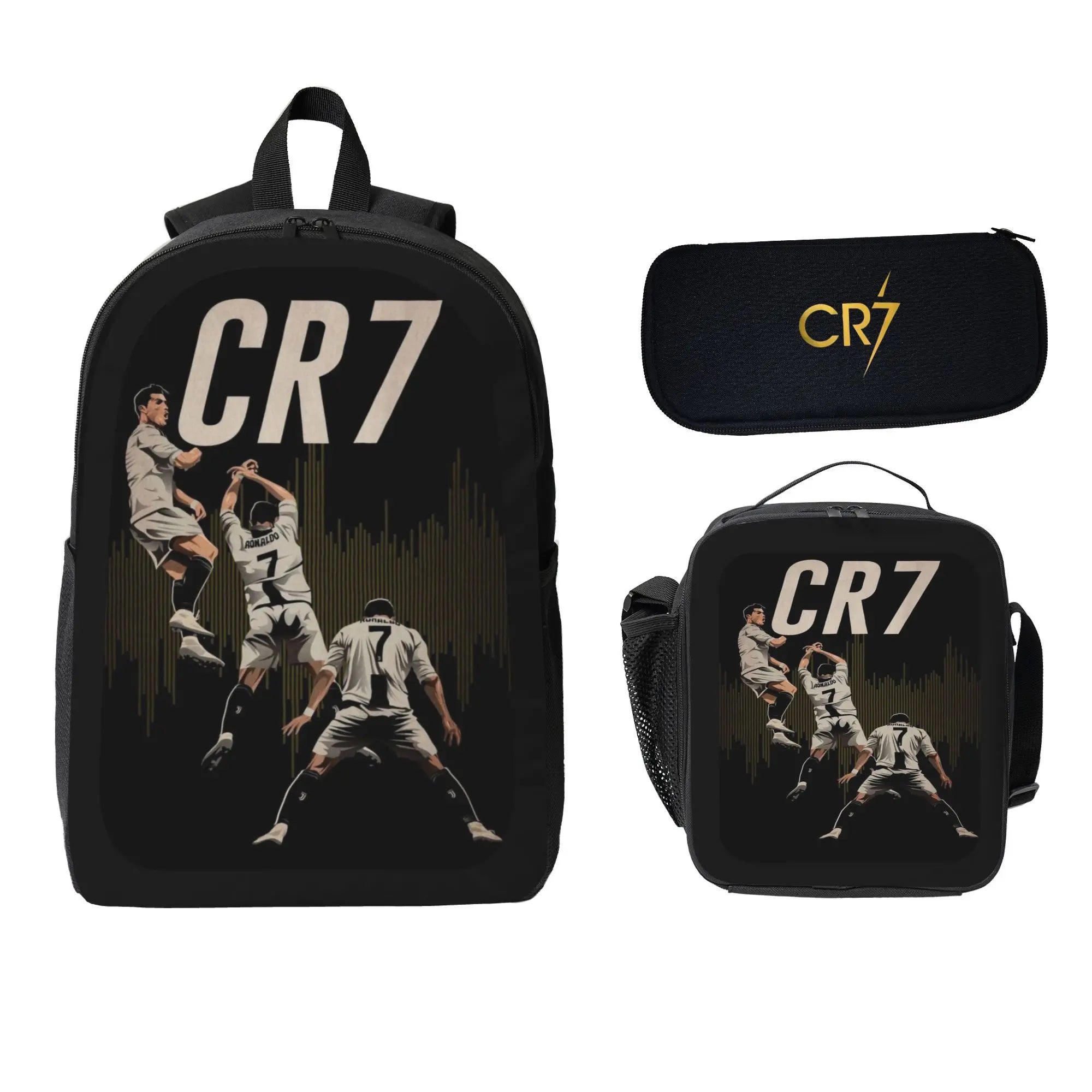 CR7 Soccer School Backpack Set for School Bag with Lunch Bag Pencil Case 3Pcs Set Idea for Student School