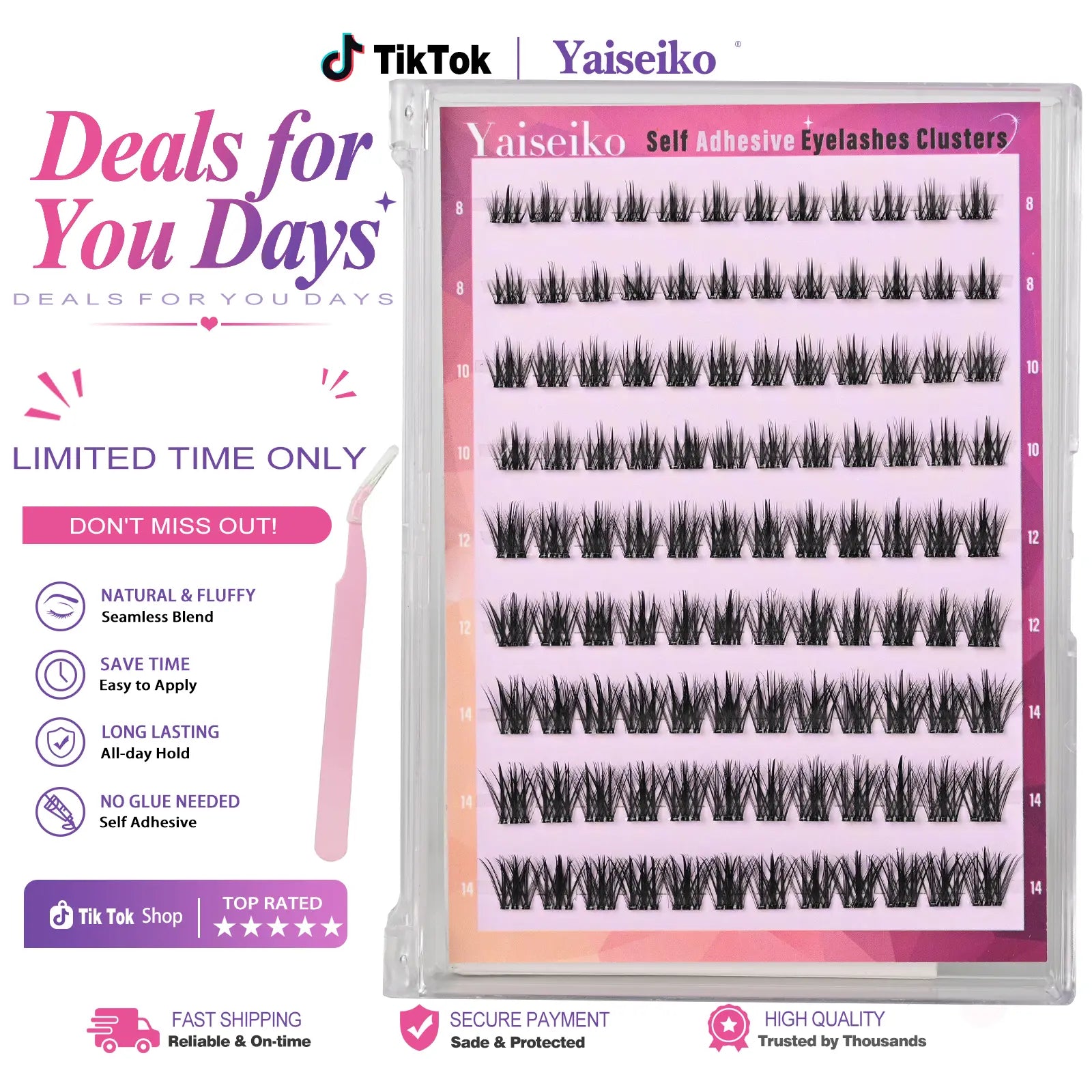 Self Adhesive Eyelashes Clusters Wispy Eyelash Extension Self Adhesive Eyelashes Reusable Press on Lashes No Glue Needed Lash Clusters 10-16Mm D Curl Individual Lashes Extensions with Tweezers