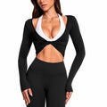 2026 Fireswan 2-Way Wear Twist Front & Back Long Sleeve Yoga Top Women'S Backless Workout Crop Top Soft Stretch Activewear
