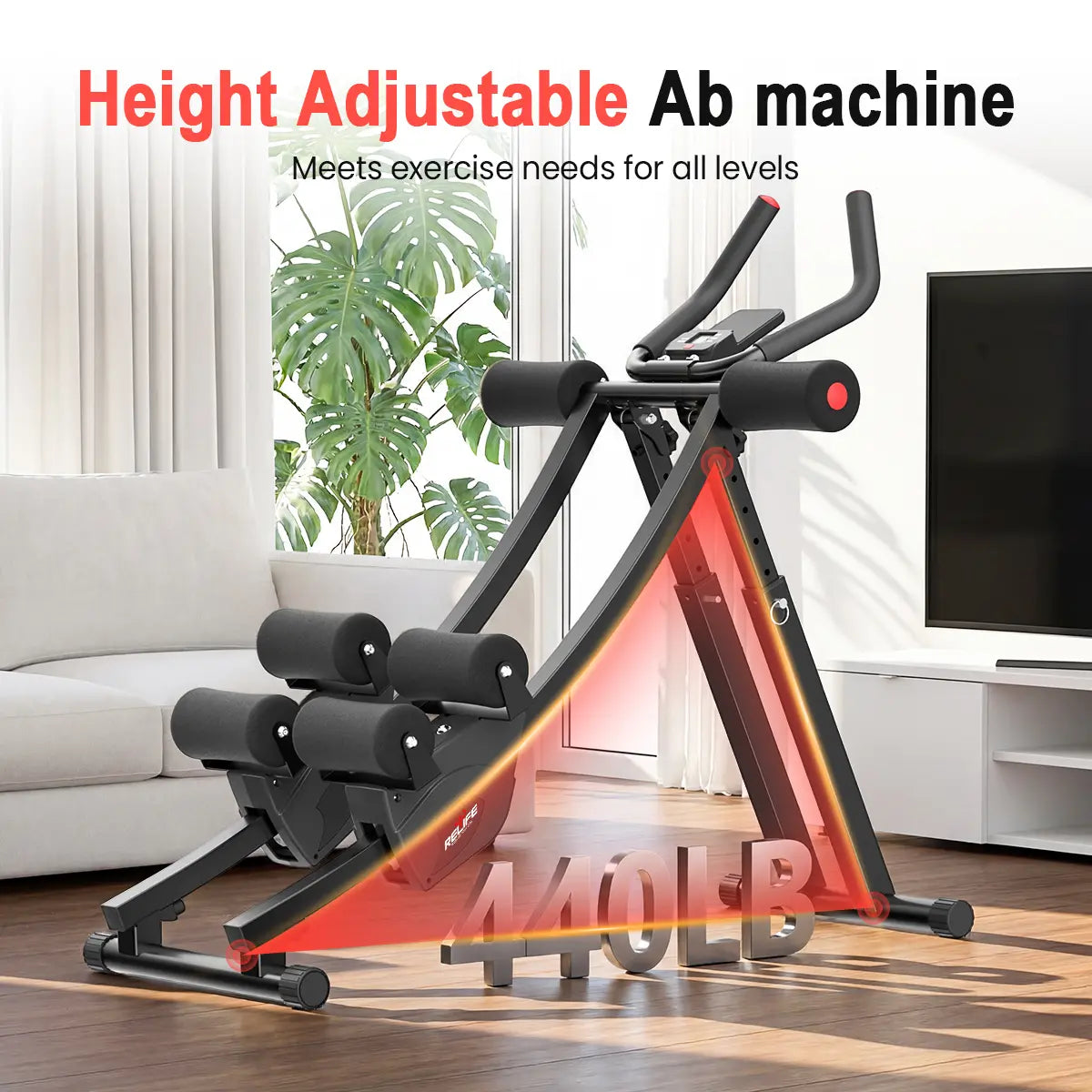 [Summerwins] Adjustable Ab Trainer Machine, Foldable Core Workout Equipment for Home Gym, Dual Track Abdominal Exerciser with LCD Monitor, 440LB Weight Capacity