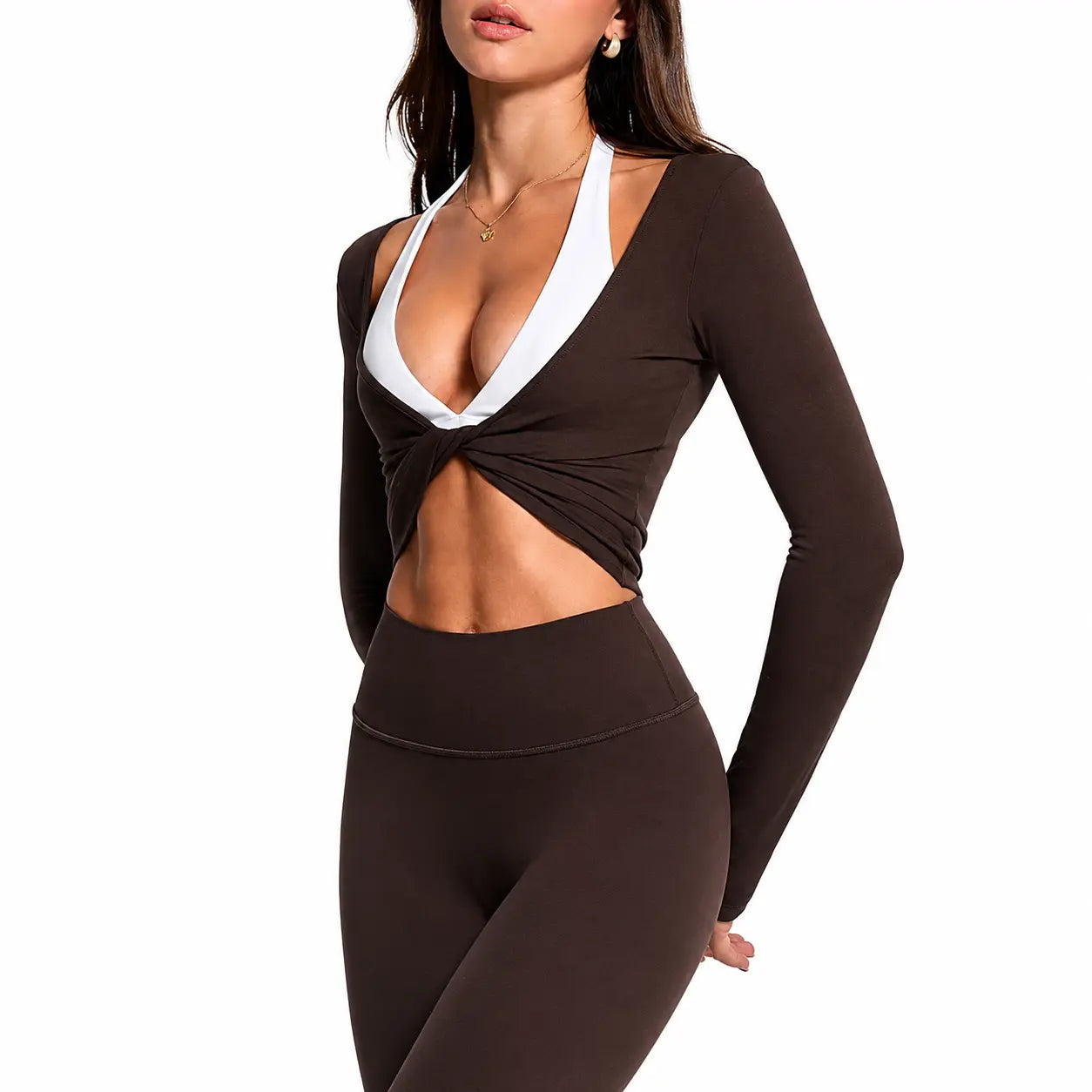 2026 Fireswan 2-Way Wear Twist Front & Back Long Sleeve Yoga Top Women'S Backless Workout Crop Top Soft Stretch Activewear