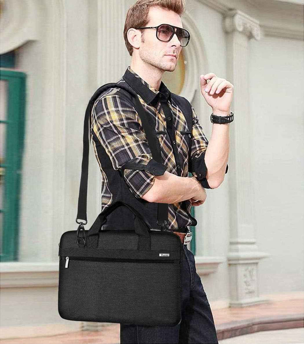 Laptop Bag 17 17.3 Inch, 360° Protective Laptop Case Sleeve with Shoulder Strap Compatible with 17-18 Inch Lenovo Asus Acer Dell Hp, Waterproof Computer Bag Slim Briefcase for Men Women, Black