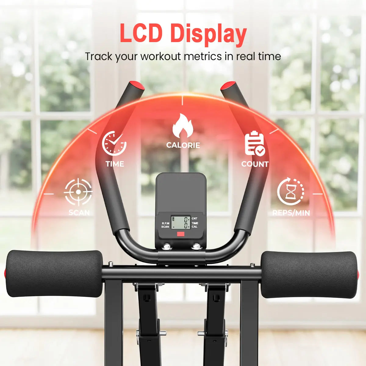 [Summerwins] Adjustable Ab Trainer Machine, Foldable Core Workout Equipment for Home Gym, Dual Track Abdominal Exerciser with LCD Monitor, 440LB Weight Capacity