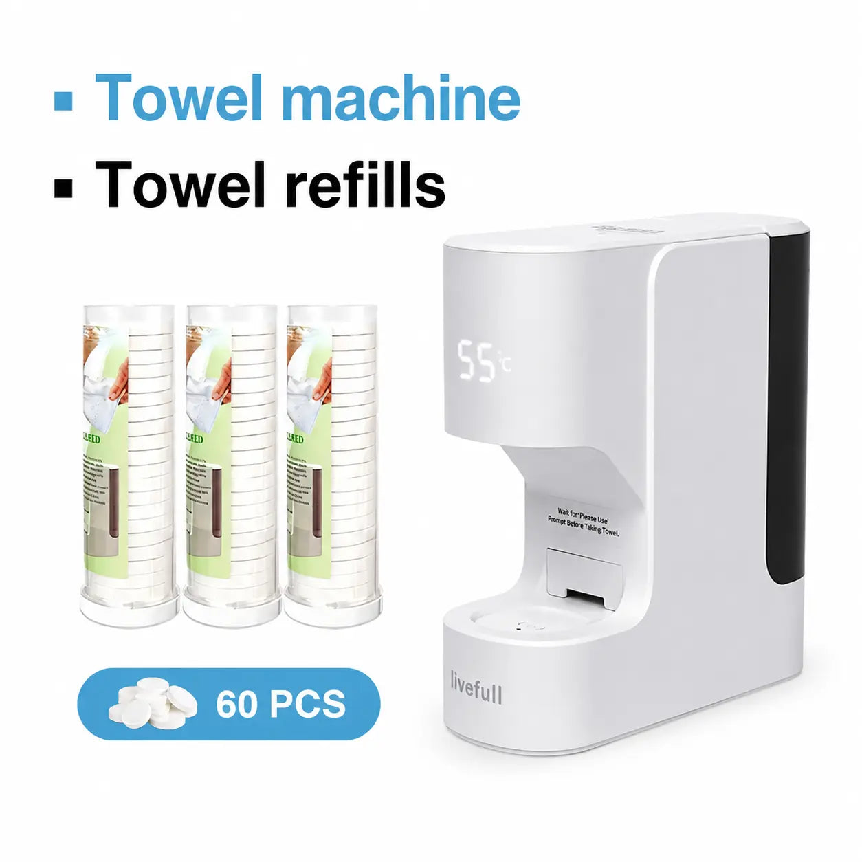 Livefull CL01 Facial Towel Warmer, Automatic Dispenser, 55°C Warm Towels, 20 Compressed Towels Included, Home Spa Device