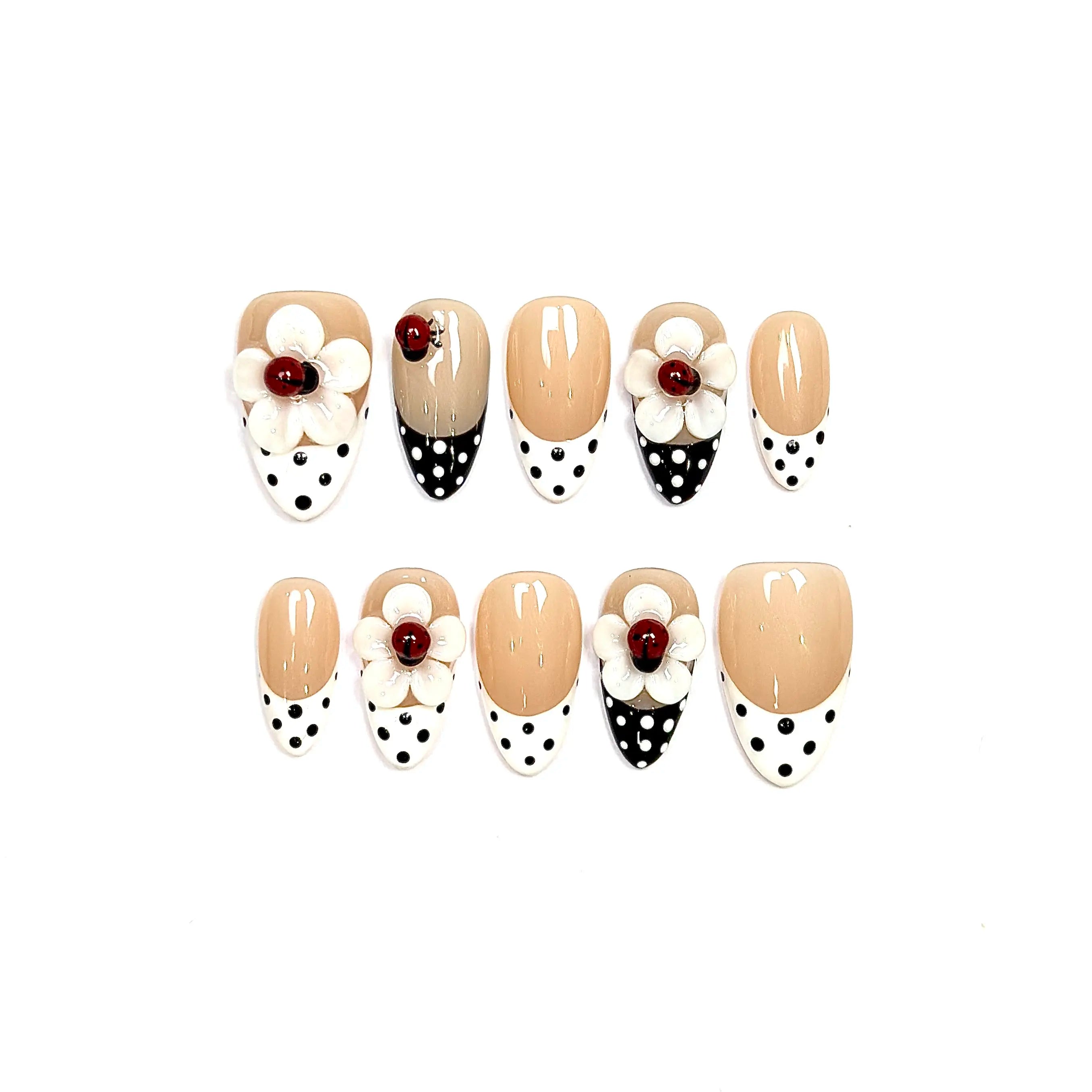 Gakunails MEDIUM ALMOND Collection - 23Mm Length Handmade Press on Nails with Toolkit & Reusable Design for Eco-Friendly Beauty Sticky Tabs Debonder