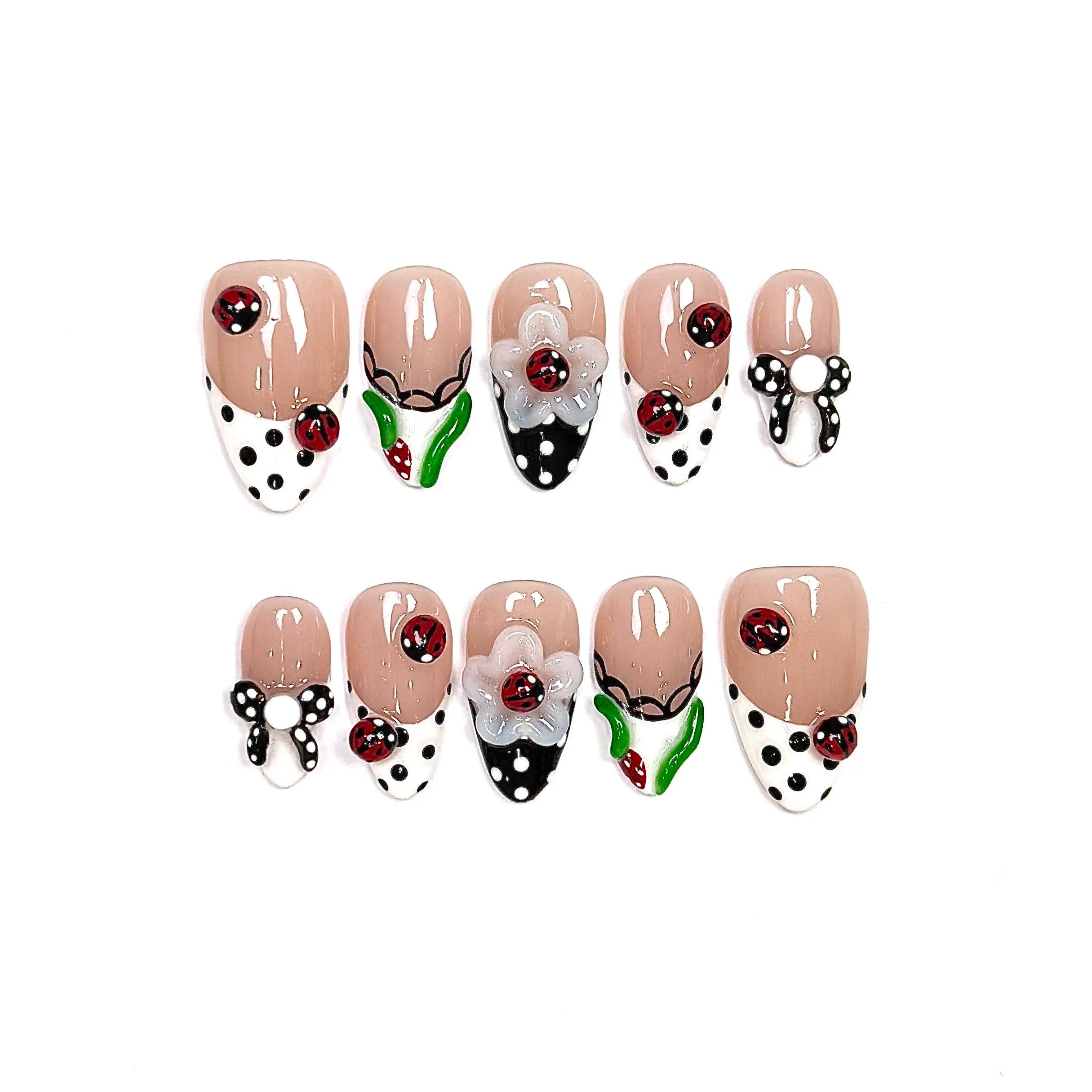 Gakunails MEDIUM ALMOND Collection - 23Mm Length Handmade Press on Nails with Toolkit & Reusable Design for Eco-Friendly Beauty Sticky Tabs Debonder