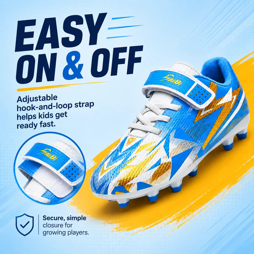 Kids Soccer Cleats for Boys Girls, High Turf Football Boot Youth Outdoor Soccer Shoes, Durable TPU Cleats Firm Ground Training Cleats with Secure Strap Fit for Practice and Game Day