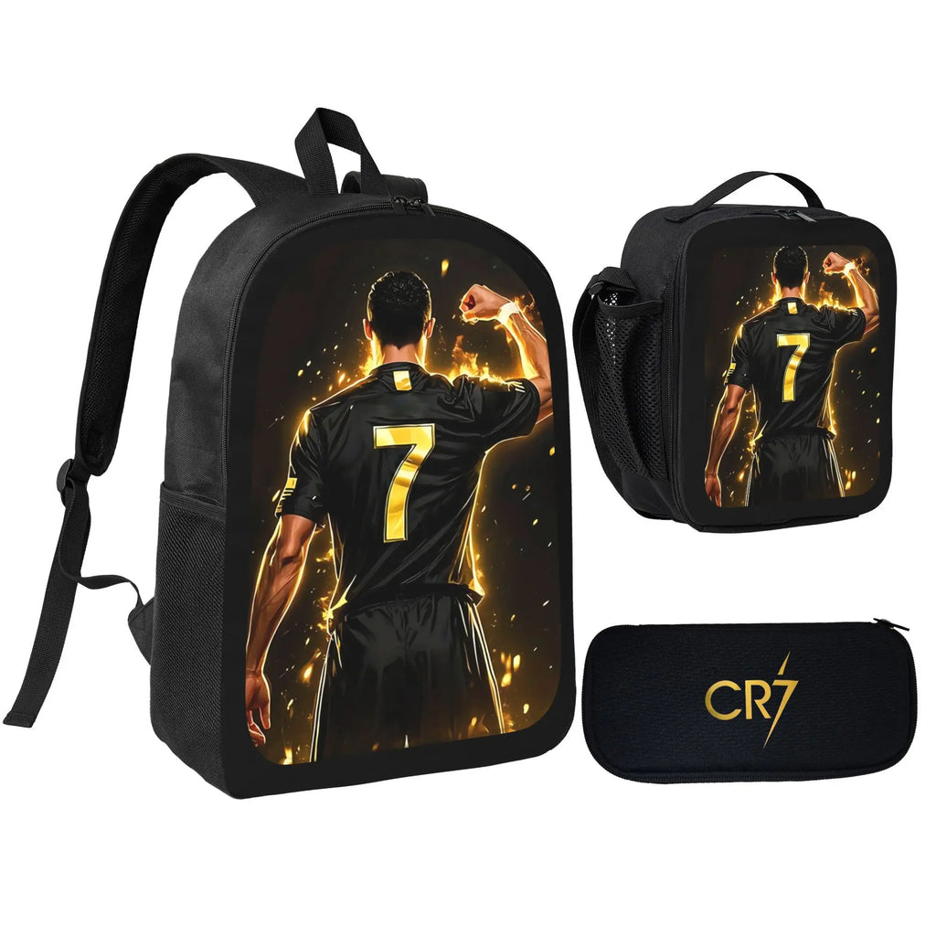 CR7 Soccer School Backpack Set for School Bag with Lunch Bag Pencil Case 3Pcs Set Idea for Student School