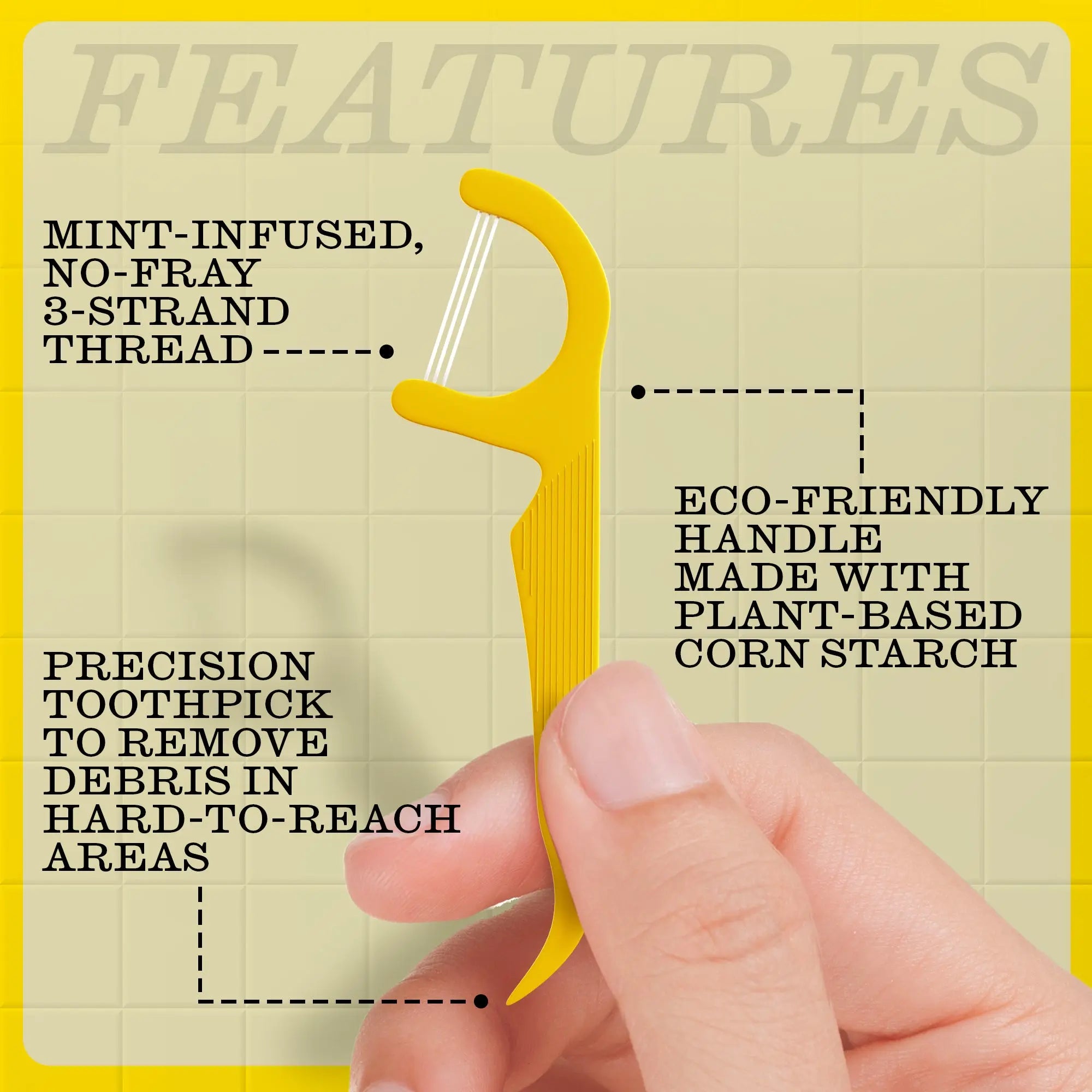 Twice Floss Picks with 3-Strands – Wax-Coated Floss & Toothpick, Strong Mint