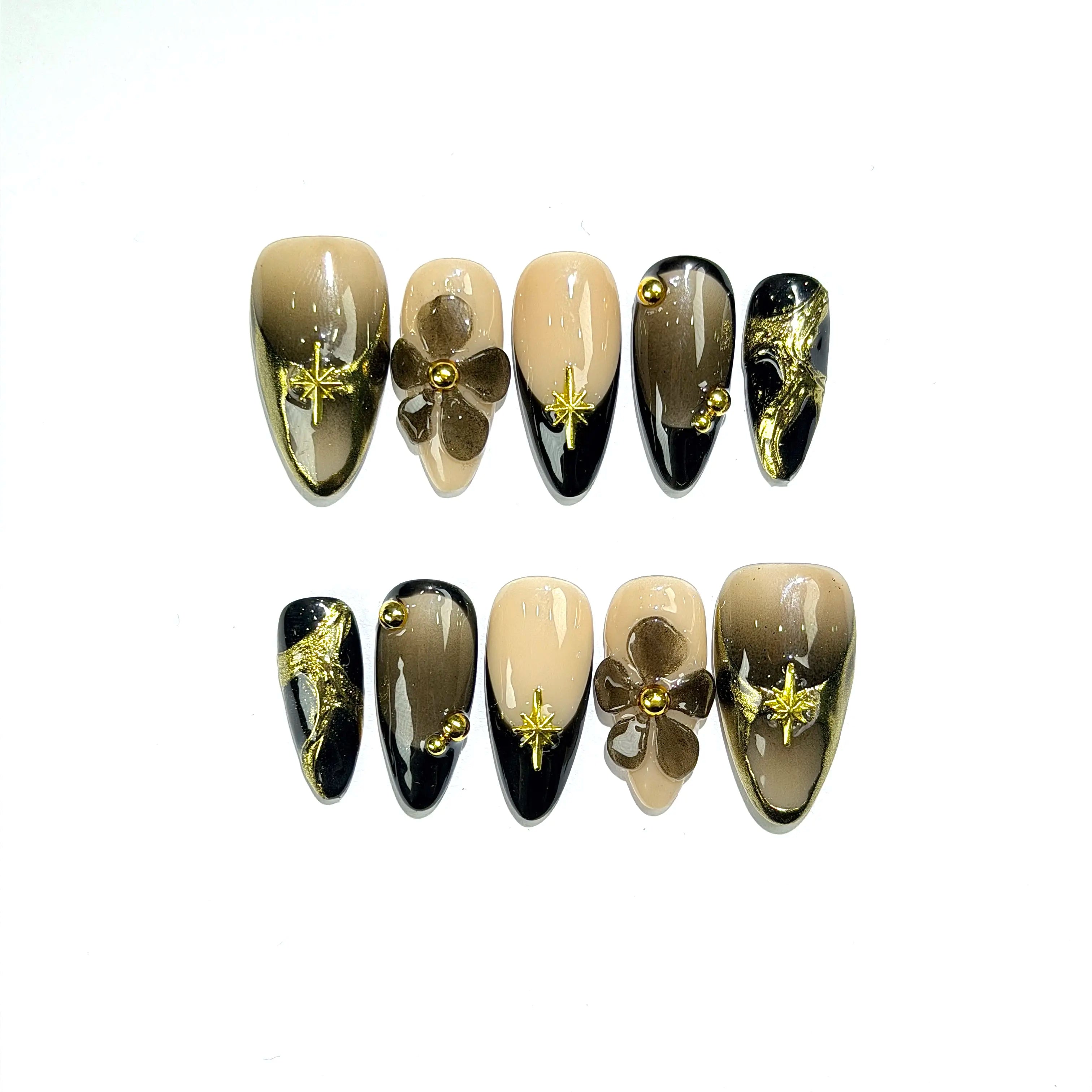Gakunails MEDIUM ALMOND Collection - 23Mm Length Handmade Press on Nails with Toolkit & Reusable Design for Eco-Friendly Beauty Sticky Tabs Debonder