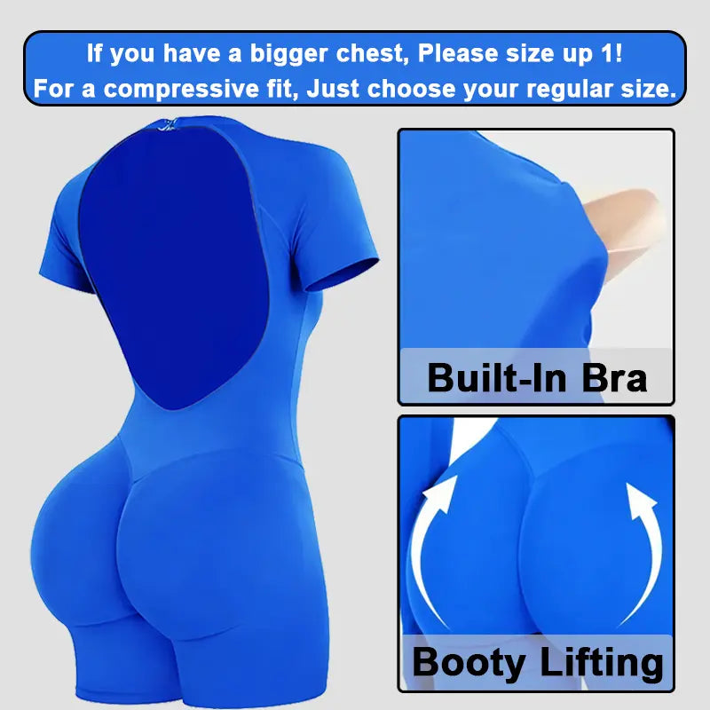 [SIZE up 1] GYMER Impact Short Sleeve One Piece Women Soft Padded Bralette Tummy Control Butt Lifting Gym Workout Yoga One Piece Activewear Sports Jumpsuit [STRONG COMPRESSED]