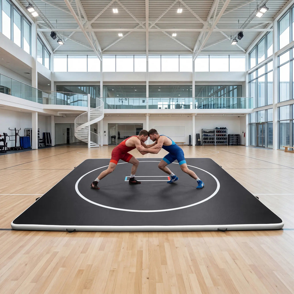 Inflatable Wrestling Mat 10FT / 13FT X 4IN, PVC Portable Wrestling Mats for Home, 4" Thick Jiu Jitsu Mats with Circles for Wrestling, Martial Arts, Jitsu, BJJ, Boxing, MMA, Judo Indoor Outdoor Use