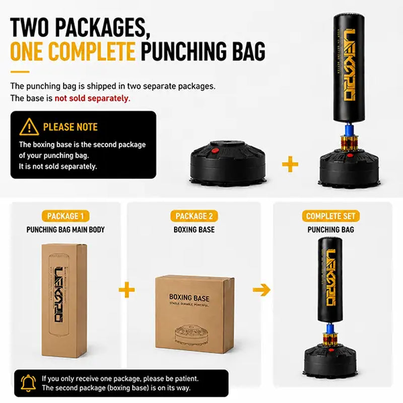 LEKÄRO Punching Bag with Stand, Freestanding Heavy Boxing Bag with Gloves, Stable Base, Fast Rebound for Home Gym Training | Ships in 2 Packages