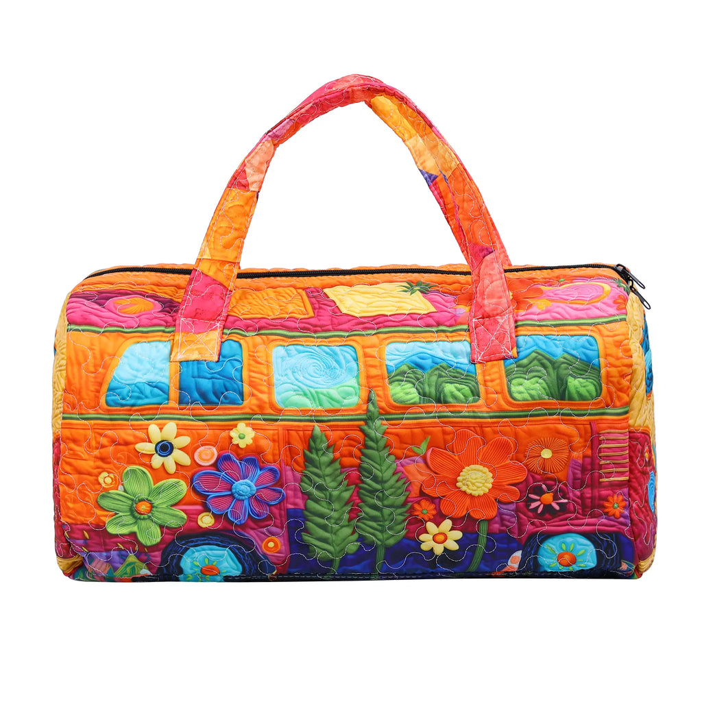 Boho Quilted Weekender Duffele Bag for Women - Vibrant Hippie-Inspired Hippie Stuff Large Tote, Lightweight Travel Bag with Soft Fabric, Adjustable Shoulder Strap, Wrist Strap, Ideal for Short Trips, Overnight Stays