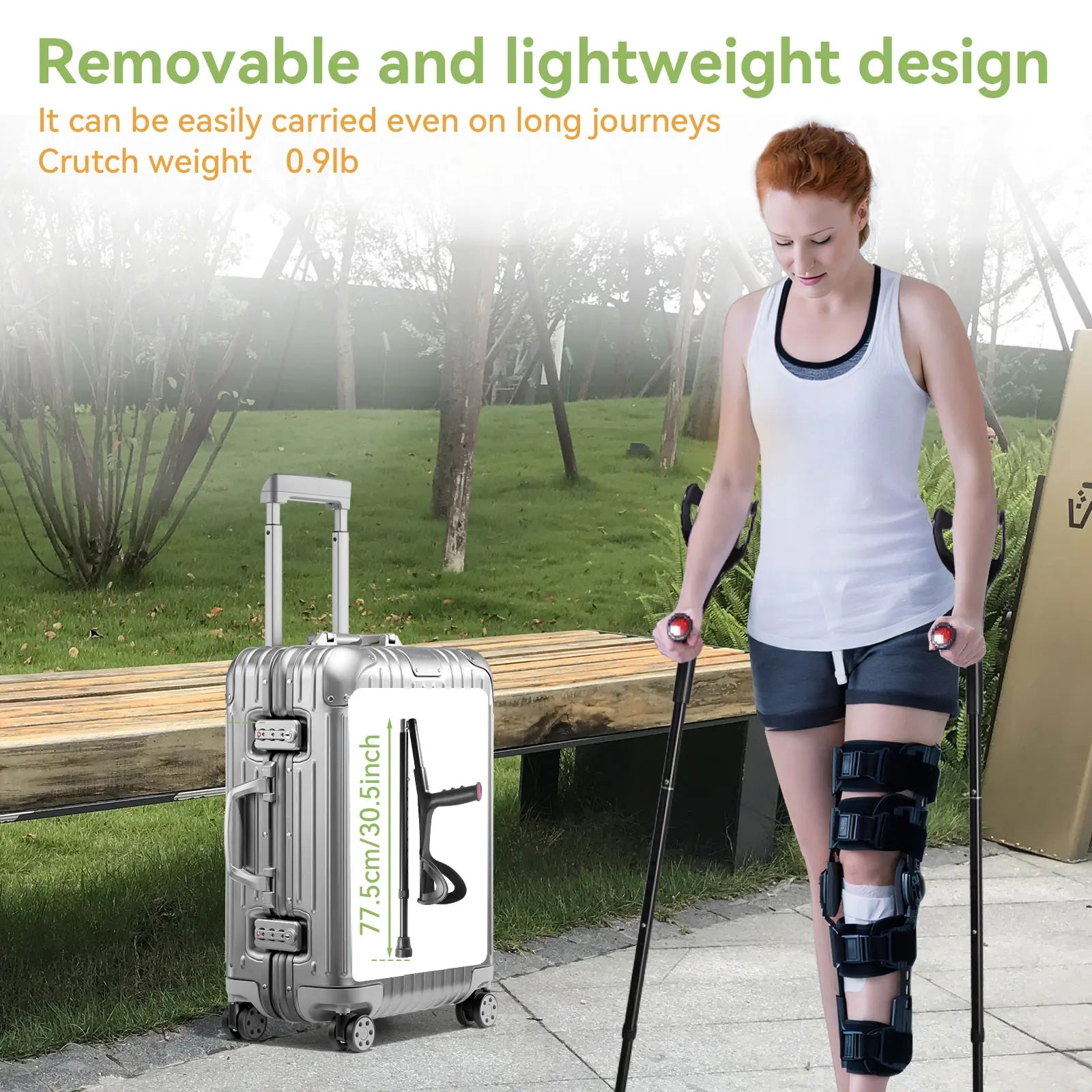 Forearm Crutches for Adults (1 Pair), Lightweight Elbow Crutches with 10 Adjustable Heights 30.4"-39.4", No Underarm Pain Medical Crutches with Anti-Slip Foot Pads & Safety Warning Lights, Portable for Post Surgery Injury Seniors Indoor Outdoor