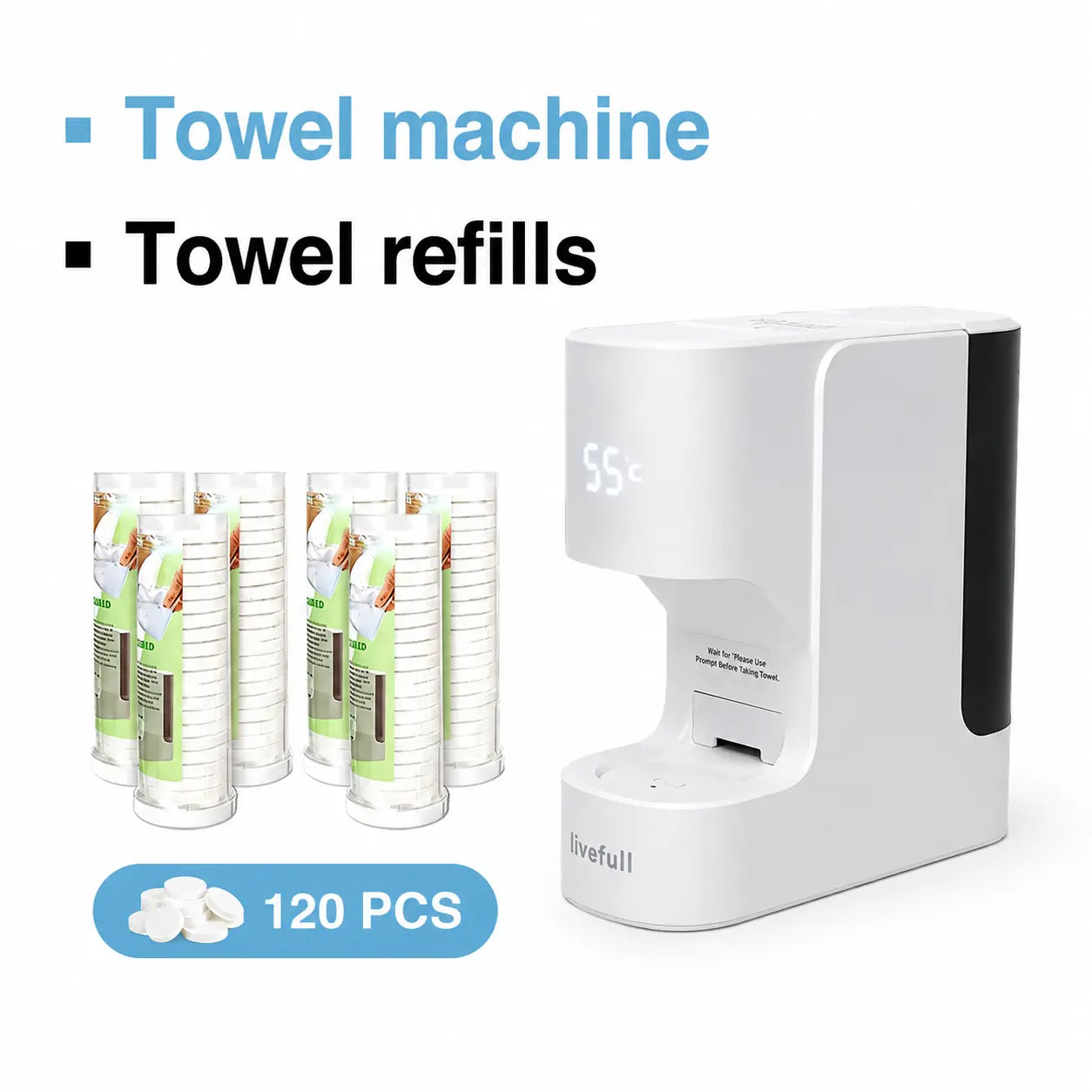 Livefull CL01 Facial Towel Warmer, Automatic Dispenser, 55°C Warm Towels, 20 Compressed Towels Included, Home Spa Device