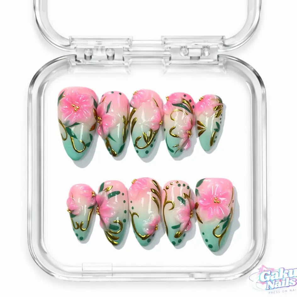 Gakunails MEDIUM ALMOND Collection - 23Mm Length Handmade Press on Nails with Toolkit & Reusable Design for Eco-Friendly Beauty Sticky Tabs Debonder