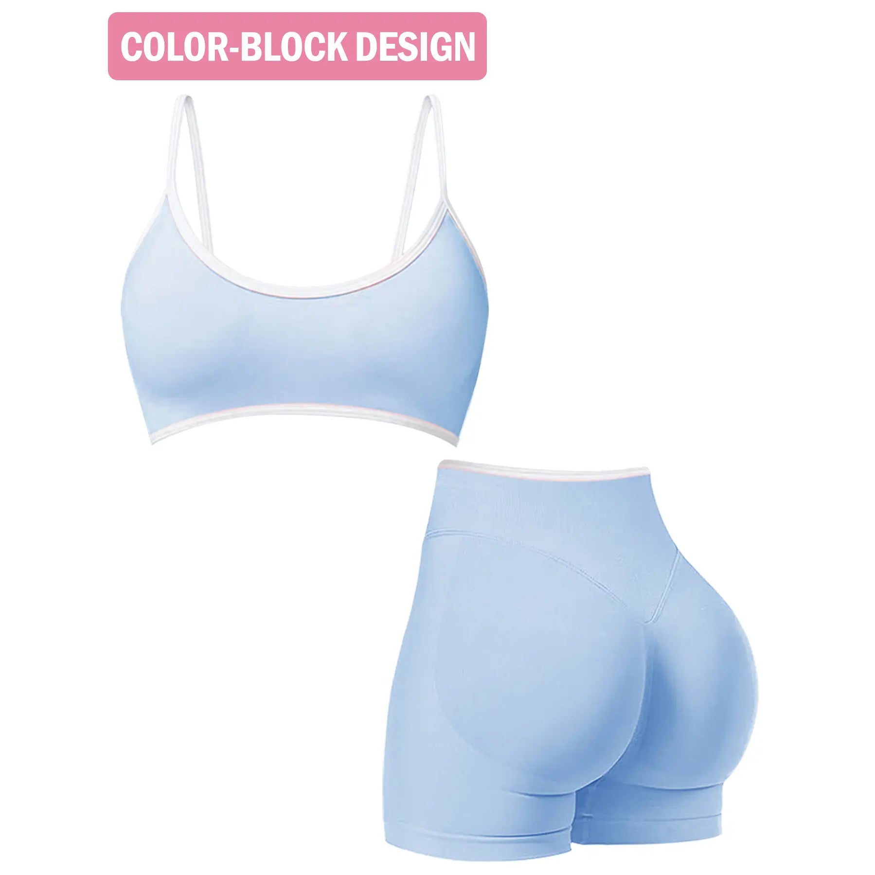 Jetjoy 2 Pieces Workout Sets for Women, Leopard Womens 2 Piece Workout Sets Seamless Color Block Spaghetti Straps Sports Bra Scrunch Butt Lifting High Waist Shorts Gym Set Tracksuit