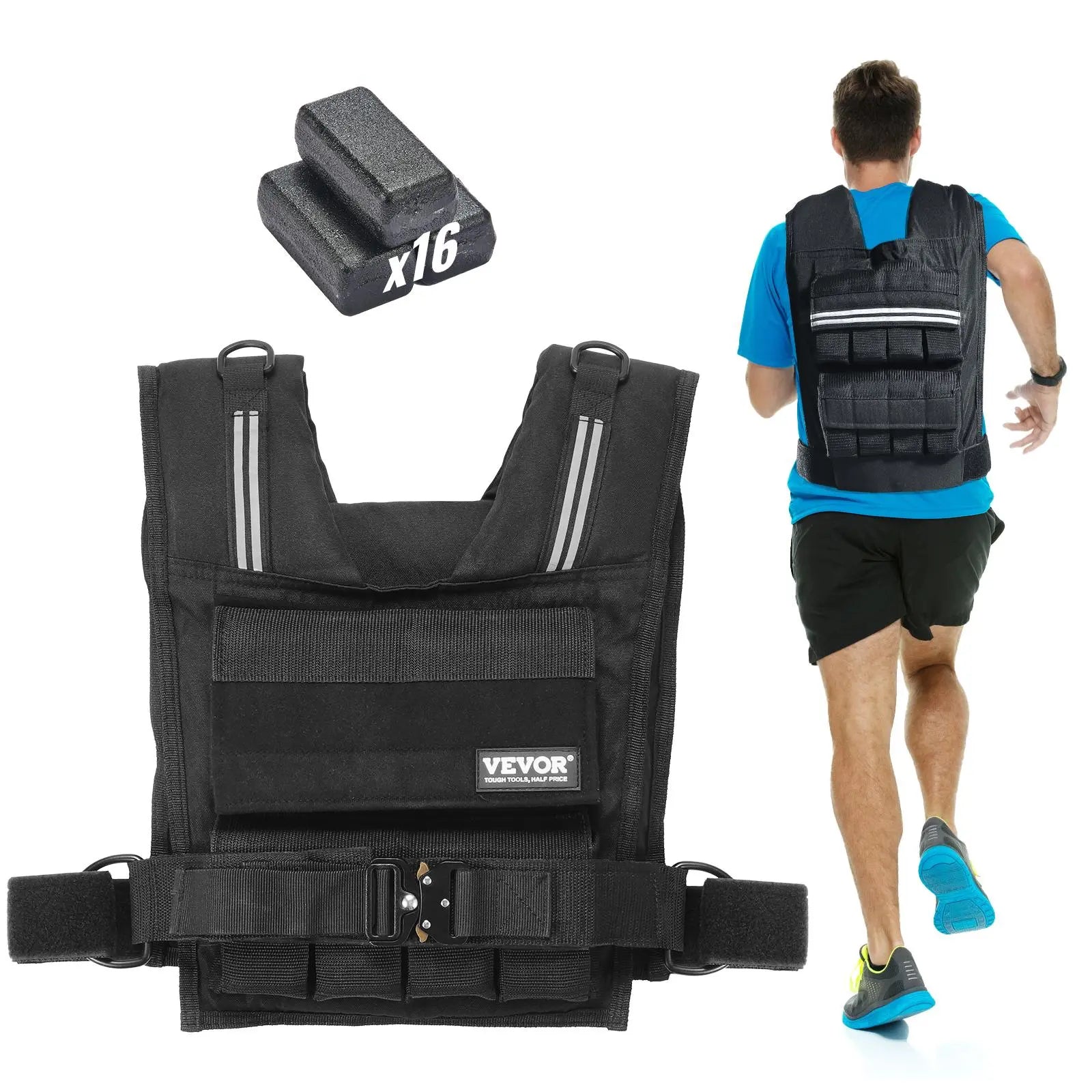 【Dealsforyoudays】Vevor Adjustable Weighted Vest, 35Lb Weight Vest with Iron Weights, Shoulder Pad, and Reflective Stripe, Body Weight Vest Exercise Set for Men Women, Workout Equipment for Strength Training Running