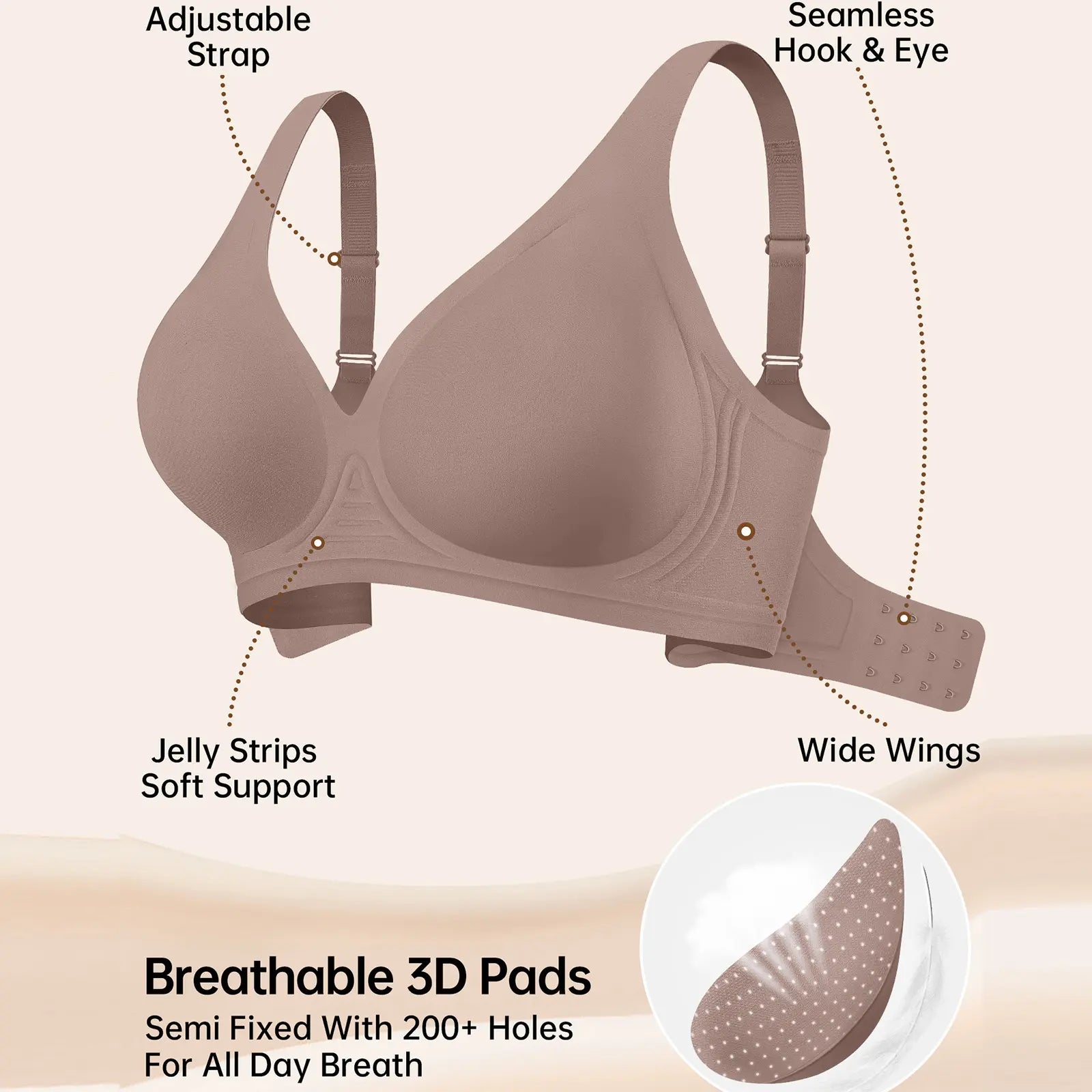 Vertvie Jelly Bra Polka Dots Deep V Seamless Bras Wireless Everyday T-Shirt Bra Plunge with Wide Straps Comfort & Sexy