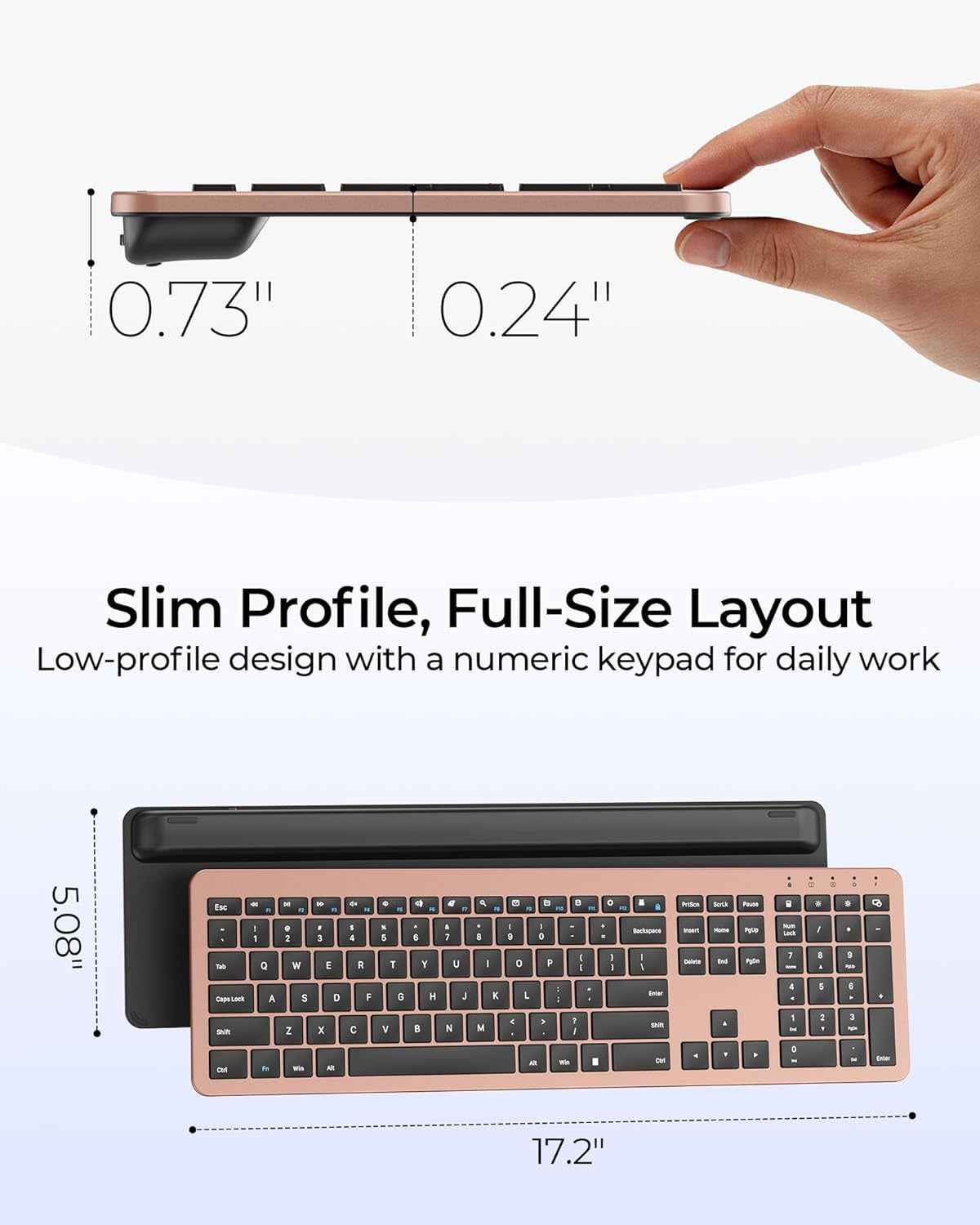 Wireless Keyboard and Mouse Combo, Rechargeable Quiet Keyboard Mouse, Sleek and Ultra Thin Design, Full-Size with Number Pad for Windows, Laptop, PC, Notebook, Desktop- Rose Gold & Black