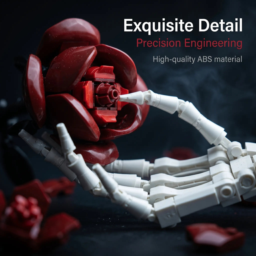Gothic Skull Hand Rose Building Set – Dark Romantic Skeleton Hand Holding Rose, Viral Aesthetic Desk Decor, Horror-Inspired Room Display, Unique Gift Idea for Adults & Teens, Creative Model Kit