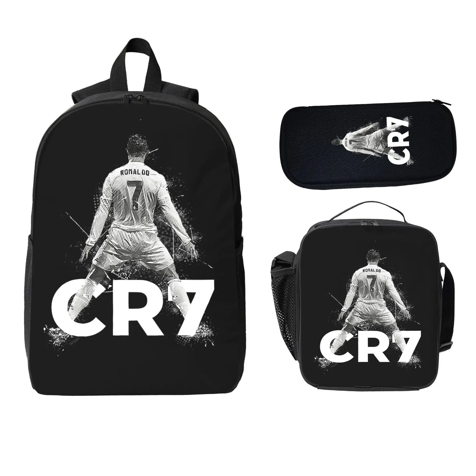 CR7 Soccer School Backpack Set for School Bag with Lunch Bag Pencil Case 3Pcs Set Idea for Student School