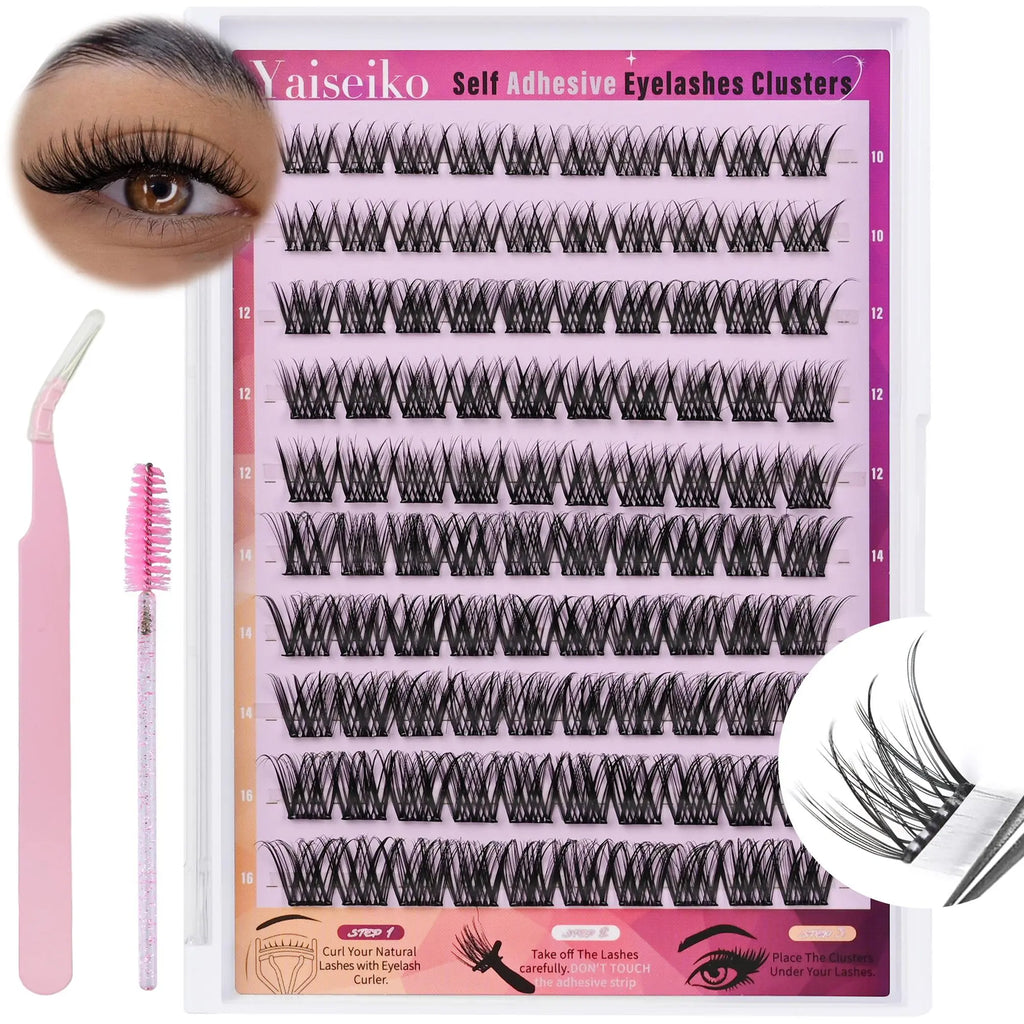 Self Adhesive Eyelashes Clusters Wispy Eyelash Extension Self Adhesive Eyelashes Reusable Press on Lashes No Glue Needed Lash Clusters 10-16Mm D Curl Individual Lashes Extensions with Tweezers
