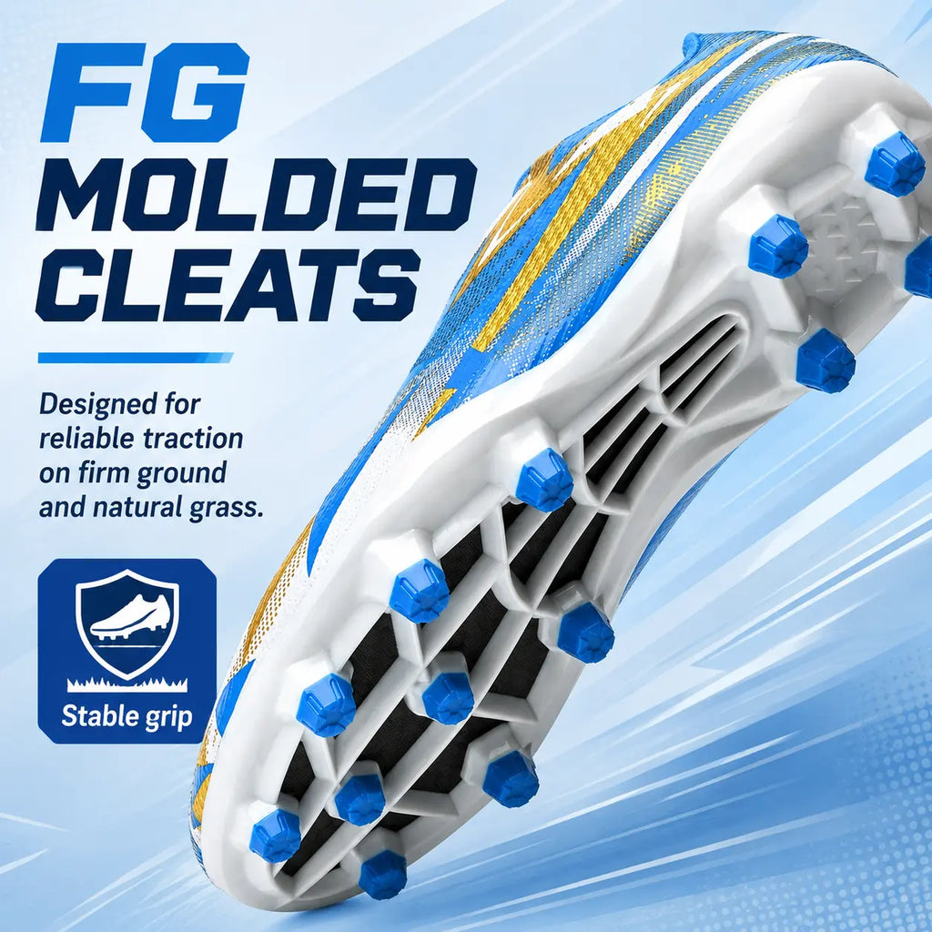 Kids Soccer Cleats for Boys Girls, High Turf Football Boot Youth Outdoor Soccer Shoes, Durable TPU Cleats Firm Ground Training Cleats with Secure Strap Fit for Practice and Game Day