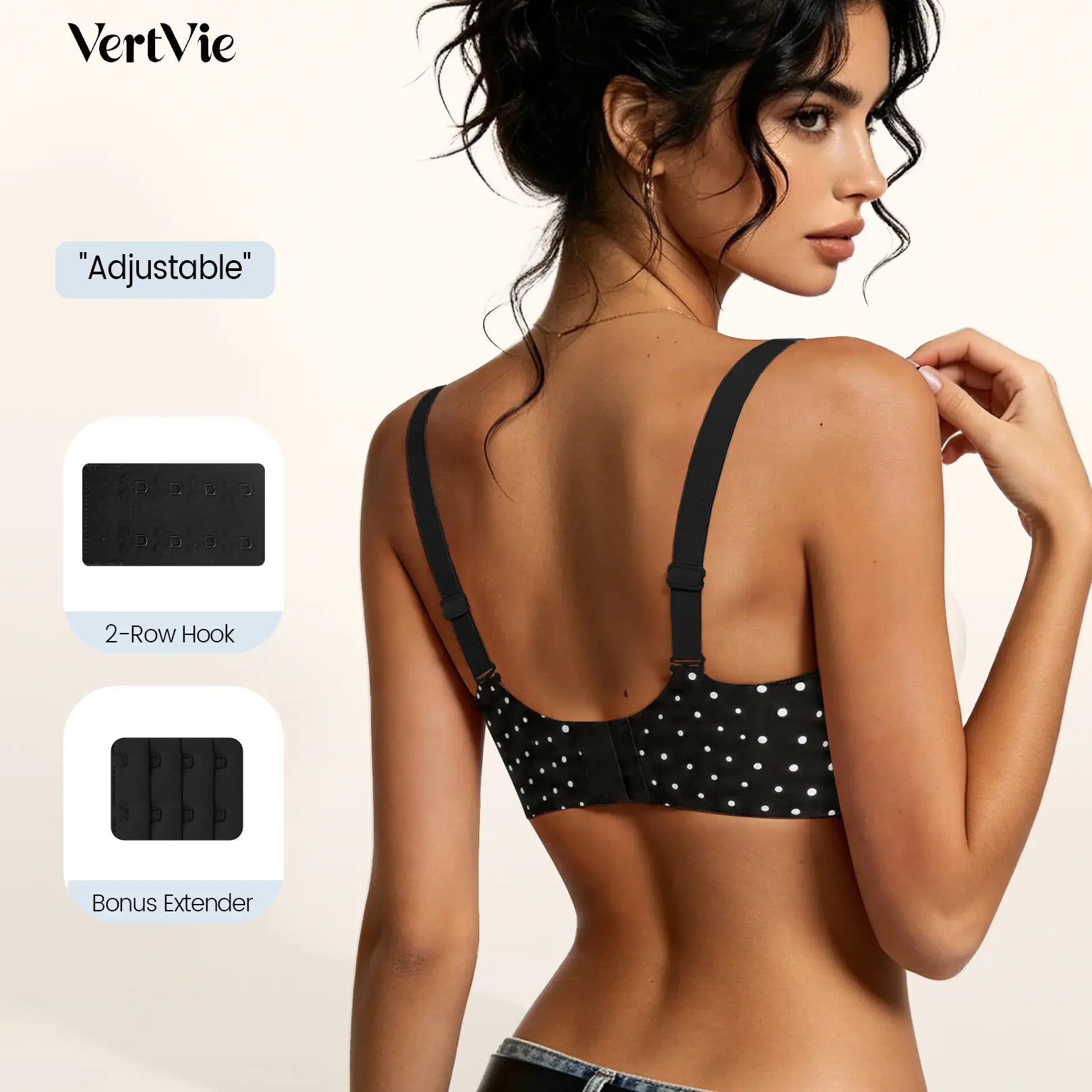 Vertvie Jelly Bra Polka Dots Deep V Seamless Bras Wireless Everyday T-Shirt Bra Plunge with Wide Straps Comfort & Sexy