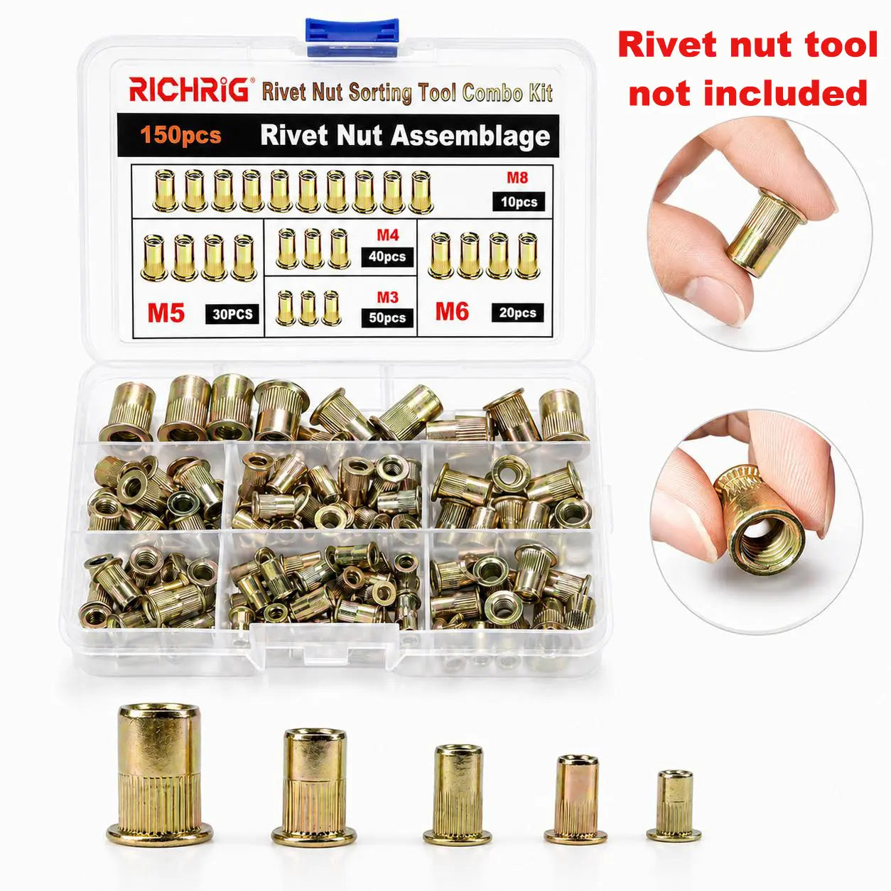 Head Rivet Nut Tool, M3 M4 M5 M6 M8 Rivnut Kit, Carbon Steel Rivnut Set, Threaded Rivet Nut Kit, Manual Riveter Rivnuts Tool Accessory for Automotive Repair Warehouses,Fathersdaygift