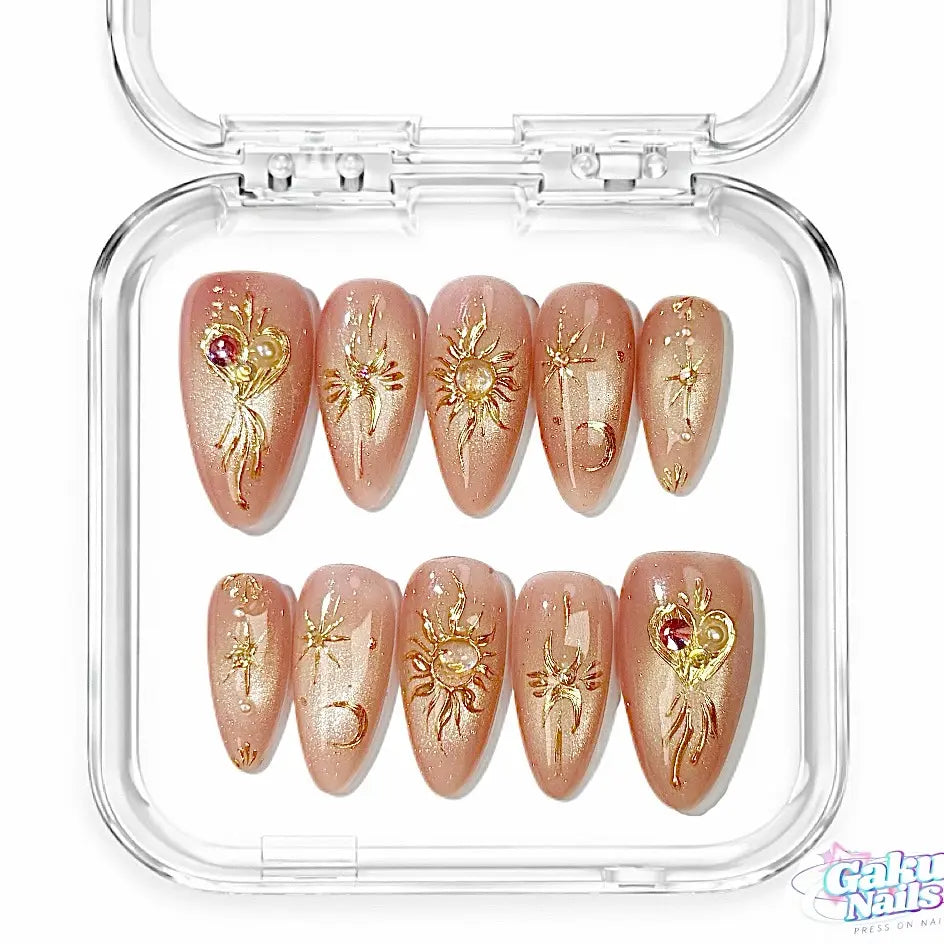Gakunails MEDIUM ALMOND Collection - 23Mm Length Handmade Press on Nails with Toolkit & Reusable Design for Eco-Friendly Beauty Sticky Tabs Debonder