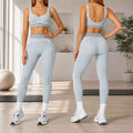 Trend Contrast Stripe Trim Sport Two Piece Set, Breathable Buttery Soft Seamless Yoga Bra & Hip Shaping Leggings Activewear Suit