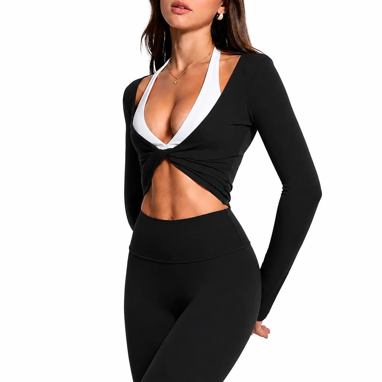 2026 Fireswan 2-Way Wear Twist Front & Back Long Sleeve Yoga Top Women'S Backless Workout Crop Top Soft Stretch Activewear