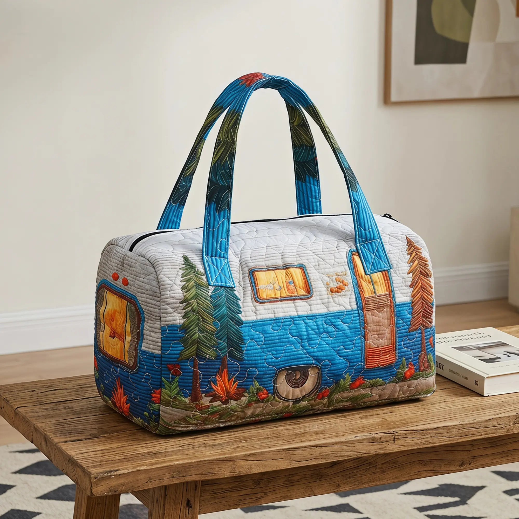 Boho Quilted Weekender Duffele Bag for Women - Vibrant Hippie-Inspired Hippie Stuff Large Tote, Lightweight Travel Bag with Soft Fabric, Adjustable Shoulder Strap, Wrist Strap, Ideal for Short Trips, Overnight Stays