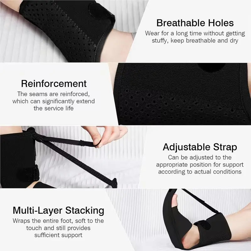 Adjustable Unisex Night Splint for Foot Drop and Plantar Fasciitis, Upgraded Support Straps with Adjustable Shoulder Strap, Provides Relief for Achilles Tendonitis and Heel Spurs; Suitable for Day and Night Use. Ankle Support Brace with Foot Cup.
