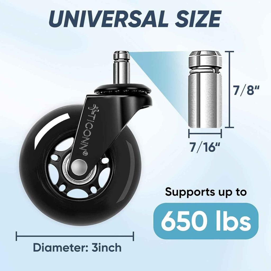 Office Chair Caster Wheels Set of 5 for Tile, Hardwood Floors and Carpets, Universal Fit for Most Chairs (Black)