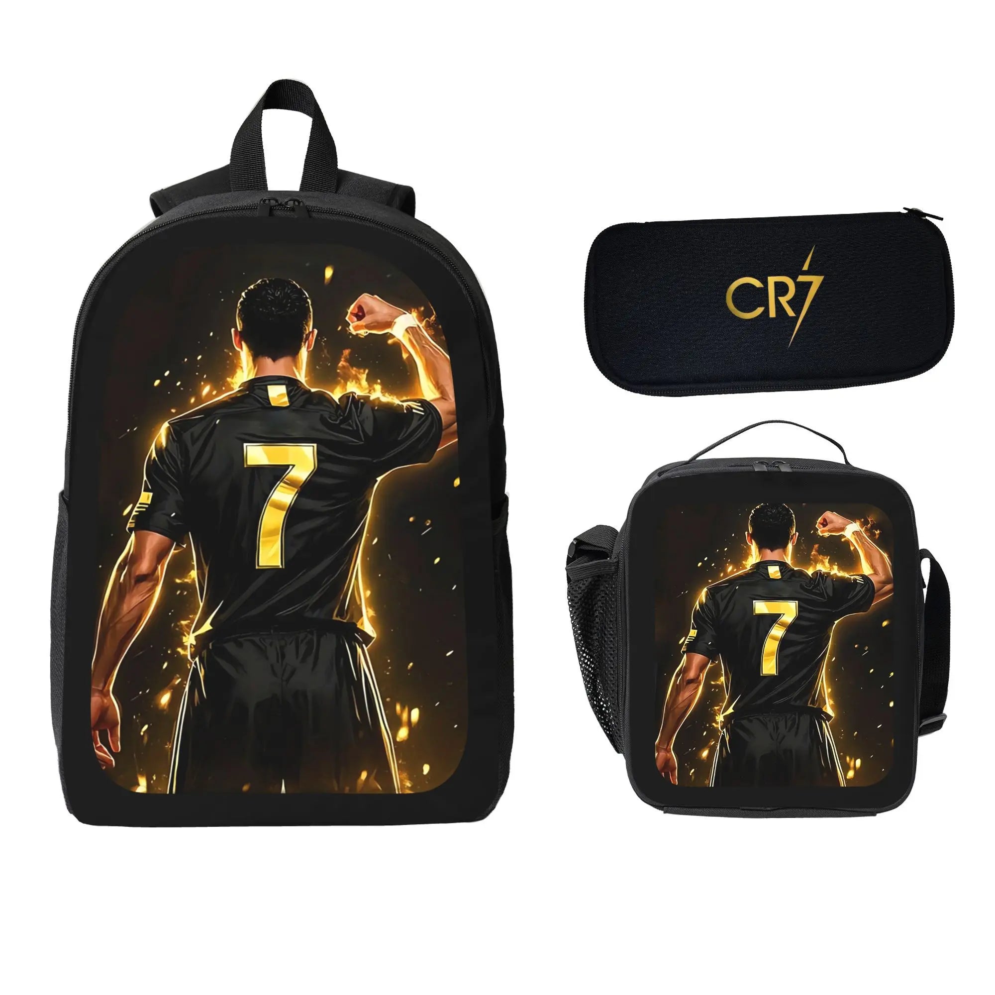 CR7 Soccer School Backpack Set for School Bag with Lunch Bag Pencil Case 3Pcs Set Idea for Student School