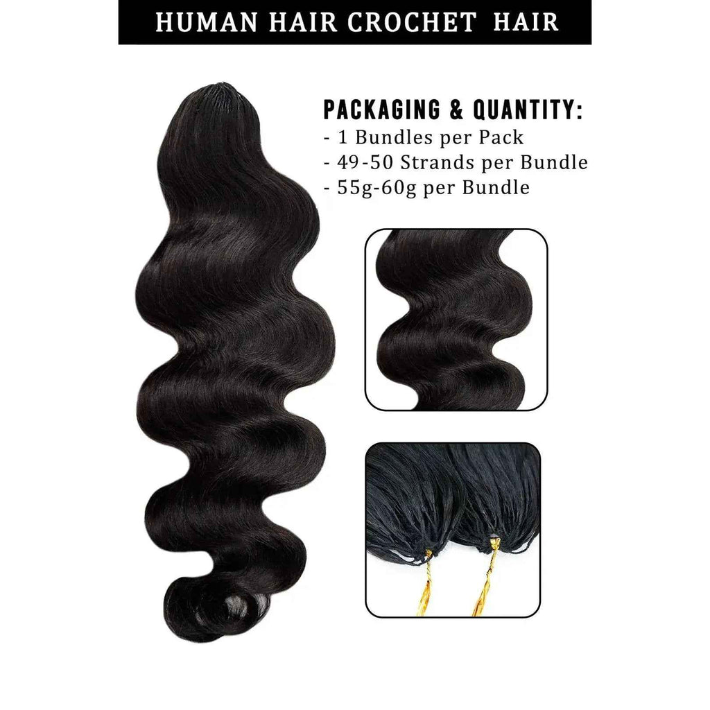 Ygwigs Pre-Separated Feather Crochet Hair Extension Body Wave Human Hair FE22