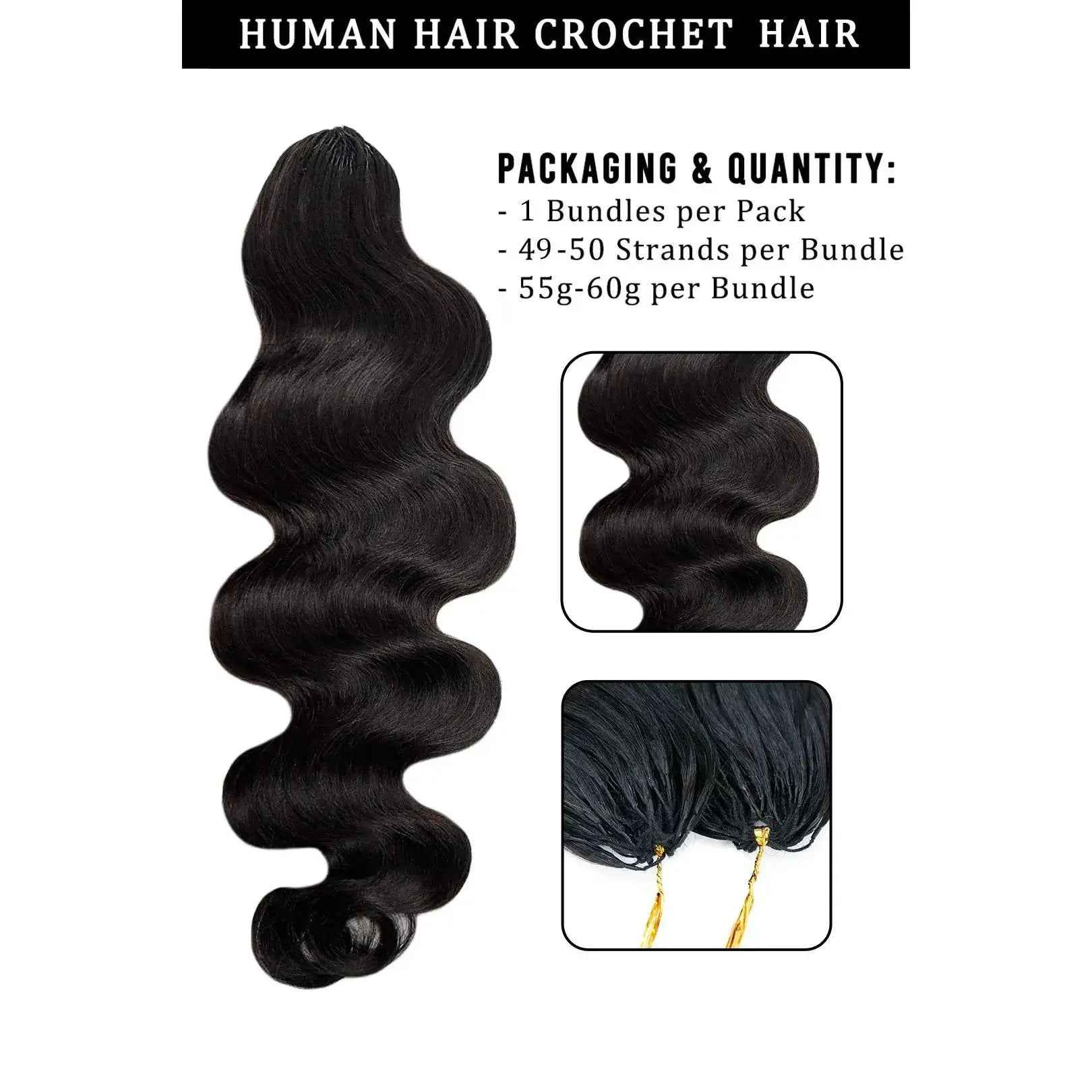 Ygwigs Pre-Separated Feather Crochet Hair Extension Body Wave Human Hair FE22