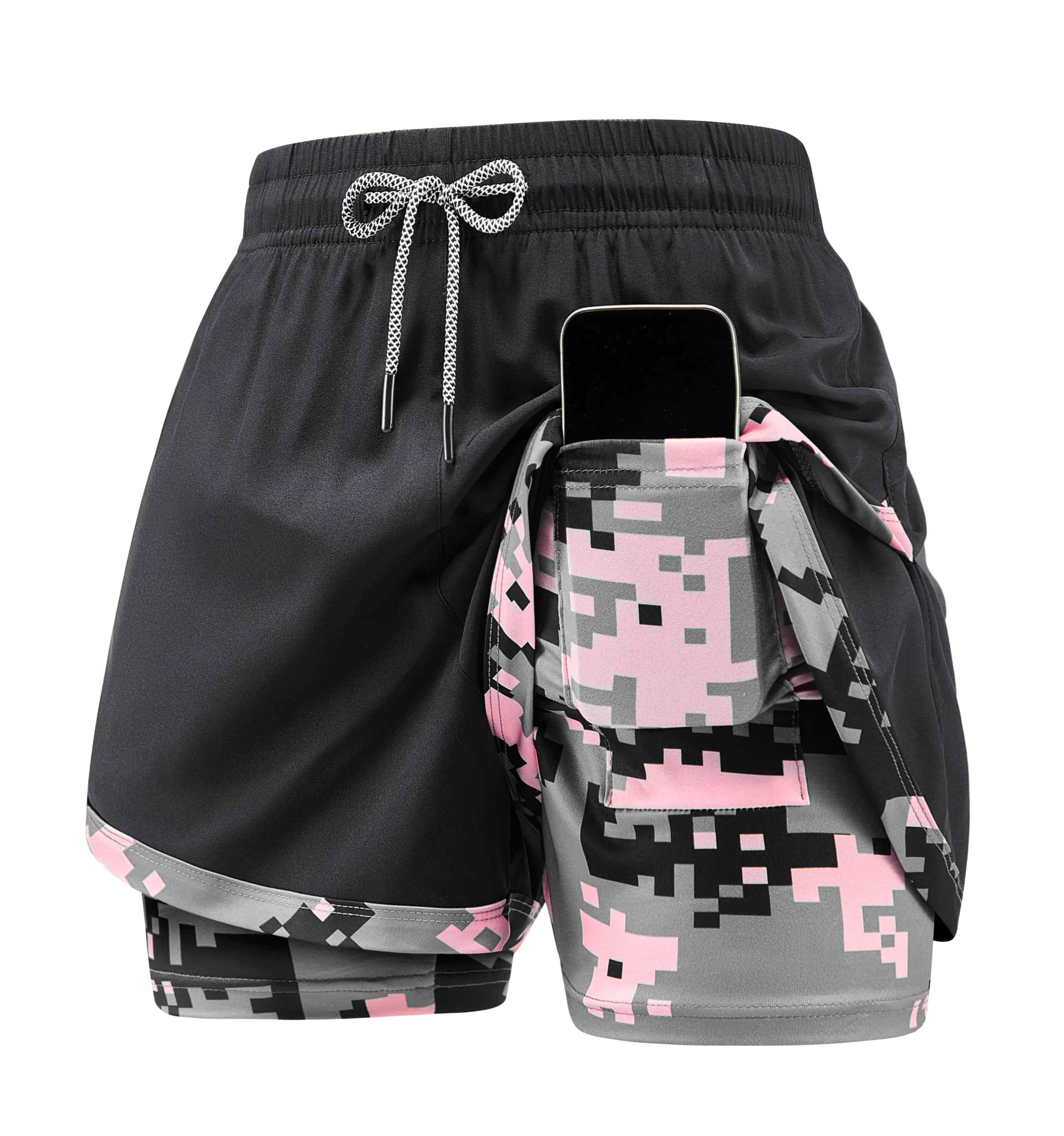 4-Pack Women’S 2-In-1 Camouflage Lined Running Shorts — Quick-Drying, Anti-Chafing Sports Shorts with No Ride-Up Issues, Suitable for the Gym, Yoga, and Outdoor Workouts