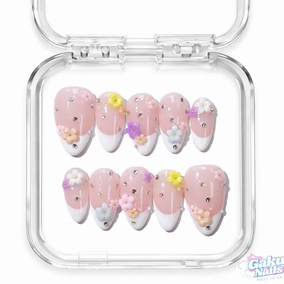 Gakunails MEDIUM ALMOND Collection - 23Mm Length Handmade Press on Nails with Toolkit & Reusable Design for Eco-Friendly Beauty Sticky Tabs Debonder