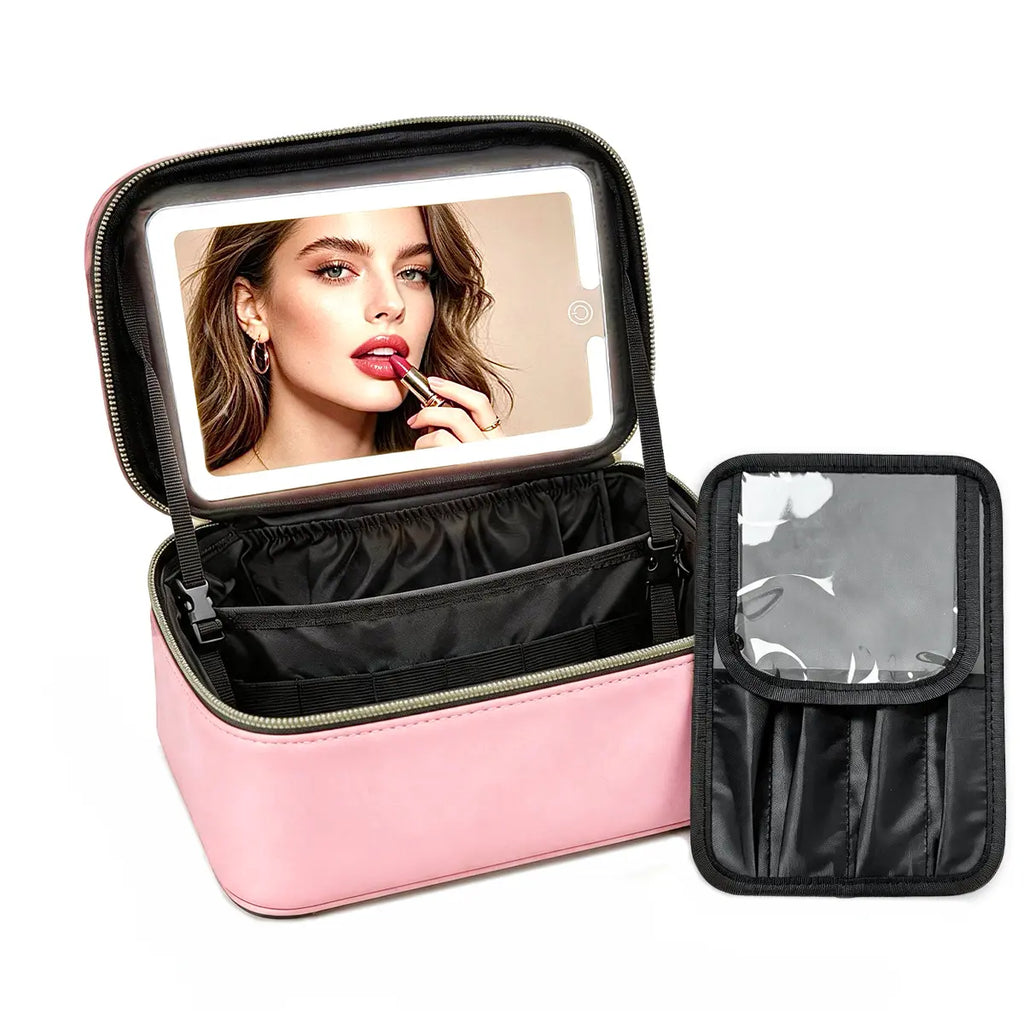 Travel Makeup Bag, Portable Cosmetic Bag, Large Capacity Travel Makeup Case Organizer, Black for Women Toiletry Bag for Girls Traveling with Handle and Divider