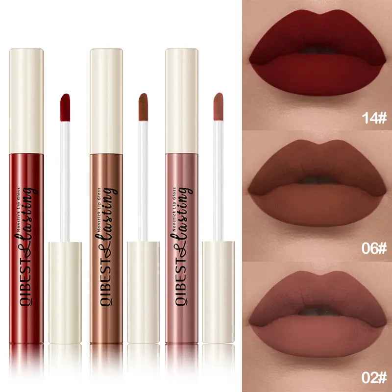 3PCS Matte Velvet Lip Gloss, Non-Stick Cup and Non-Fading Full-Coverage Lip Gloss, Suitable for All Skin Types,Multiple Colors to Choose From，Ideal for Everyday Use