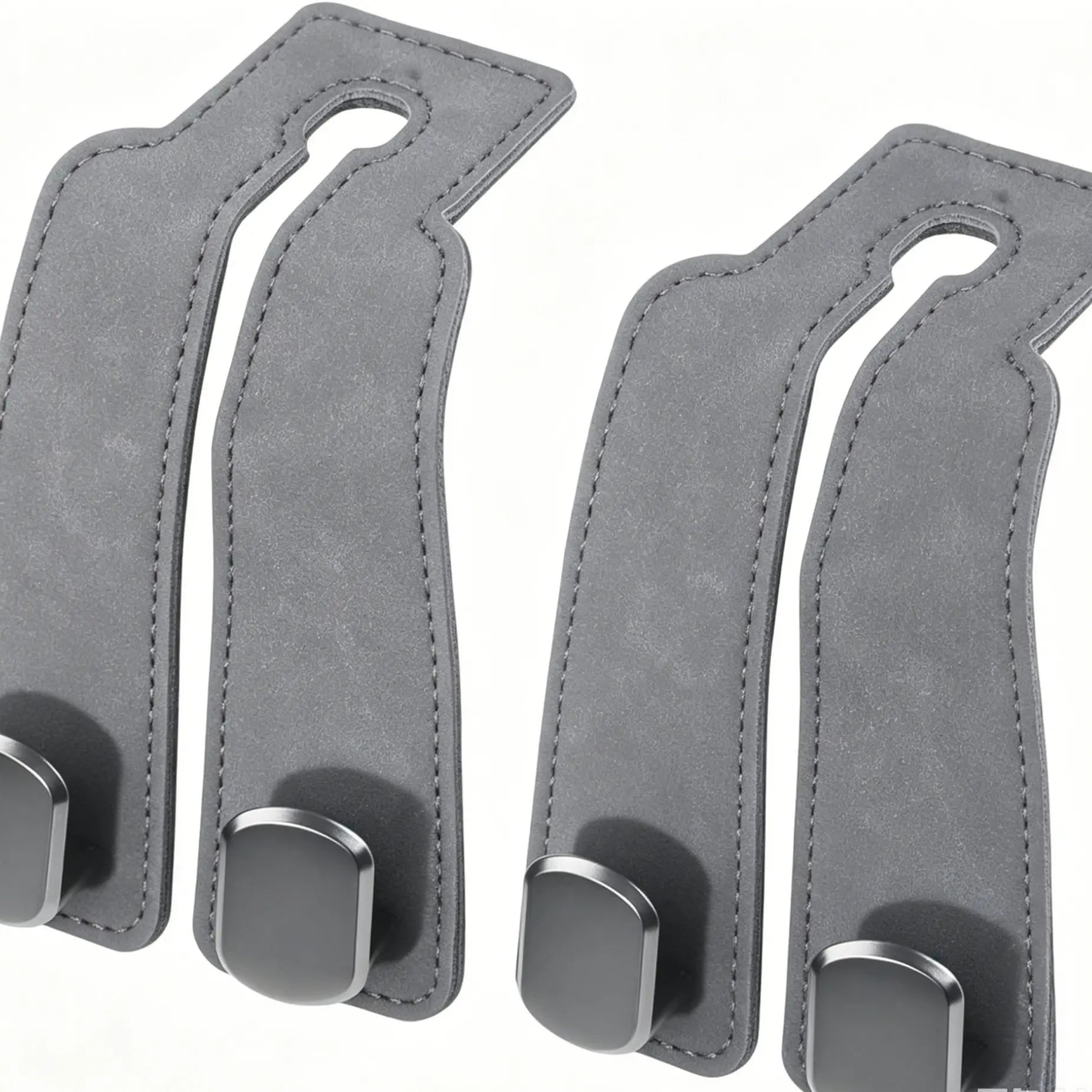 Car Seat Headrest Hooks - 2 Pack Universal Car Purse Hook, Leather Car Bag Purse Holder with Double Metal Hooks for Handbags, Grocery Bags, Bottles, Phones