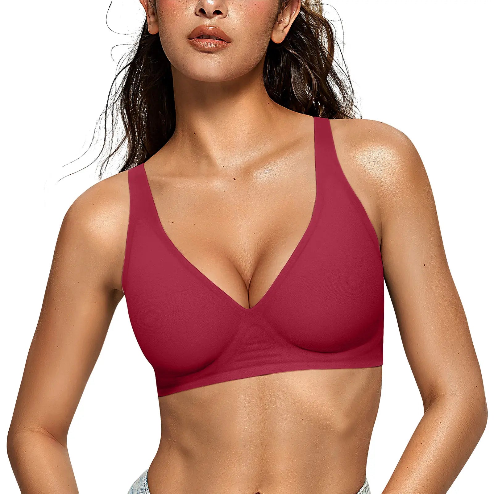Vertvie Jelly Bra Polka Dots Deep V Seamless Bras Wireless Everyday T-Shirt Bra Plunge with Wide Straps Comfort & Sexy