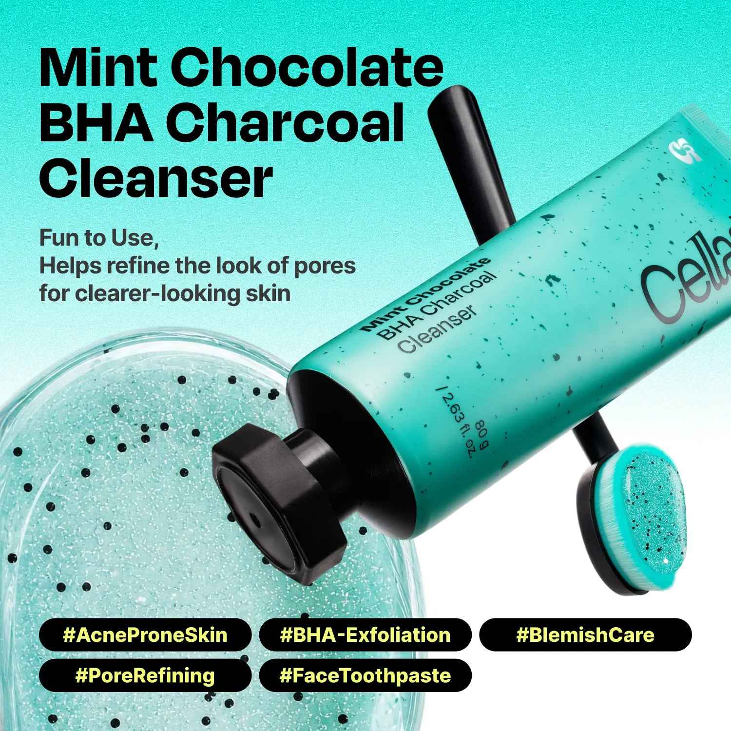 Celladix Mint Chocolate BHA Charcoal Facial Cleanser, Deep Cleansing Formula for Daily Skincare