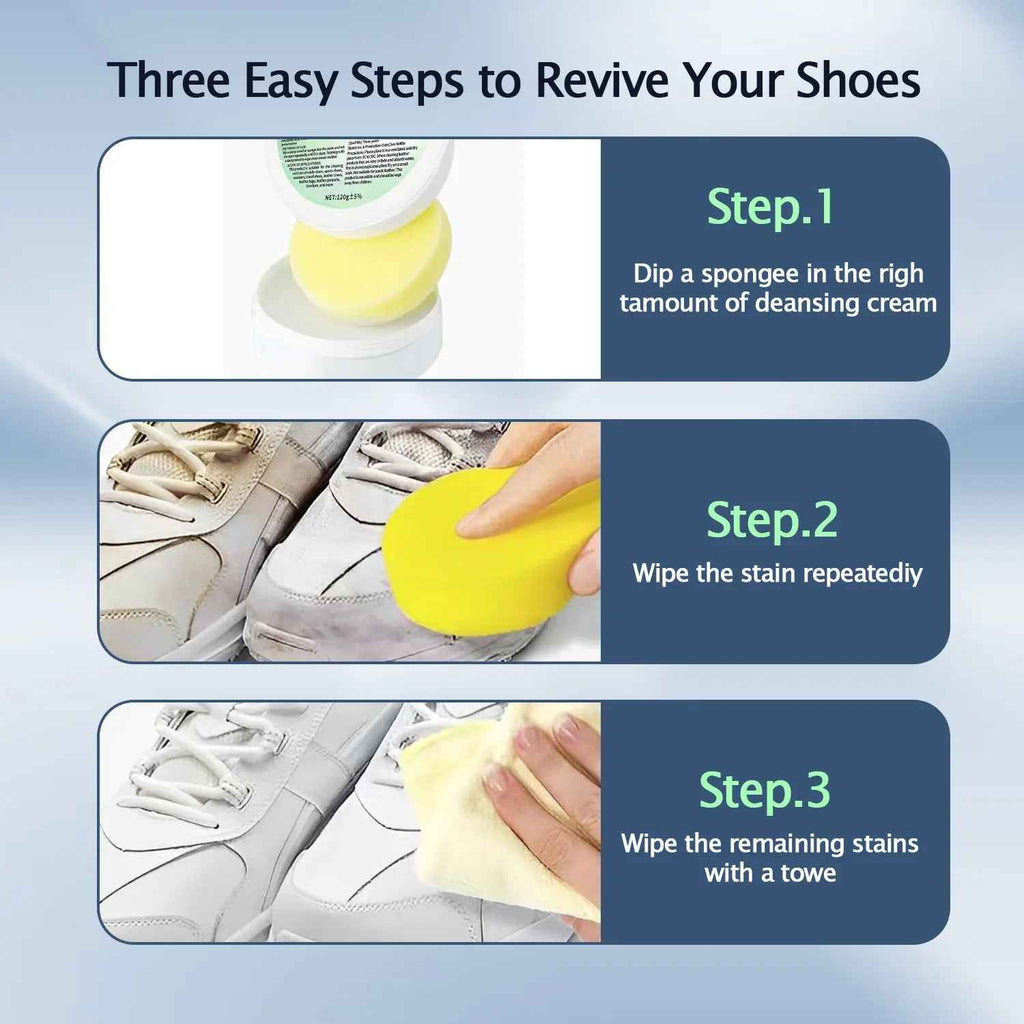 White Shoe Cleaning Cream with Sponge Applicator - Multi-Purpose Leather Upholstery & Footwear Cleaner for Sneakers, Canvas Shoes Casual